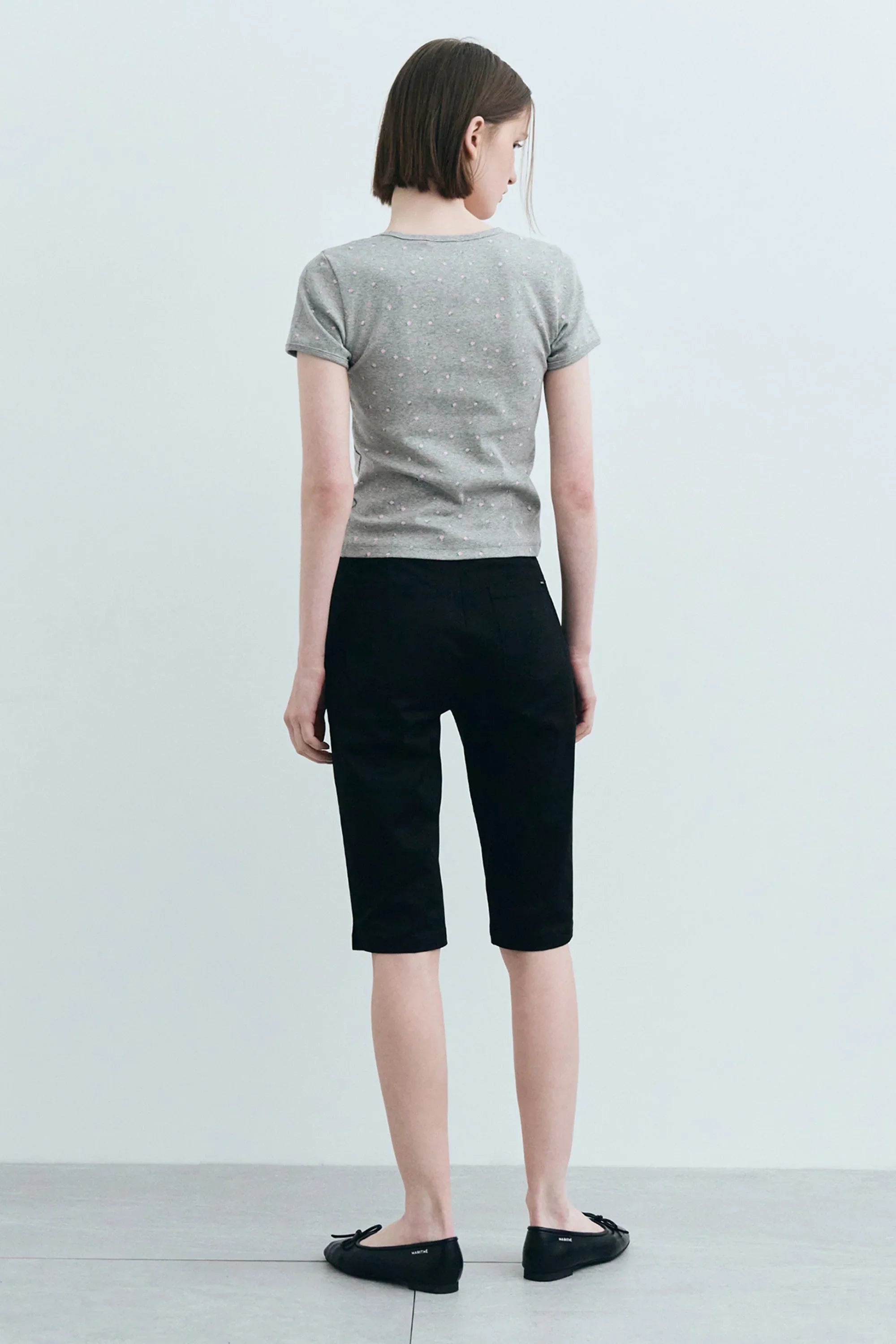 W Flower Short Sleeve Tee Melange Gray