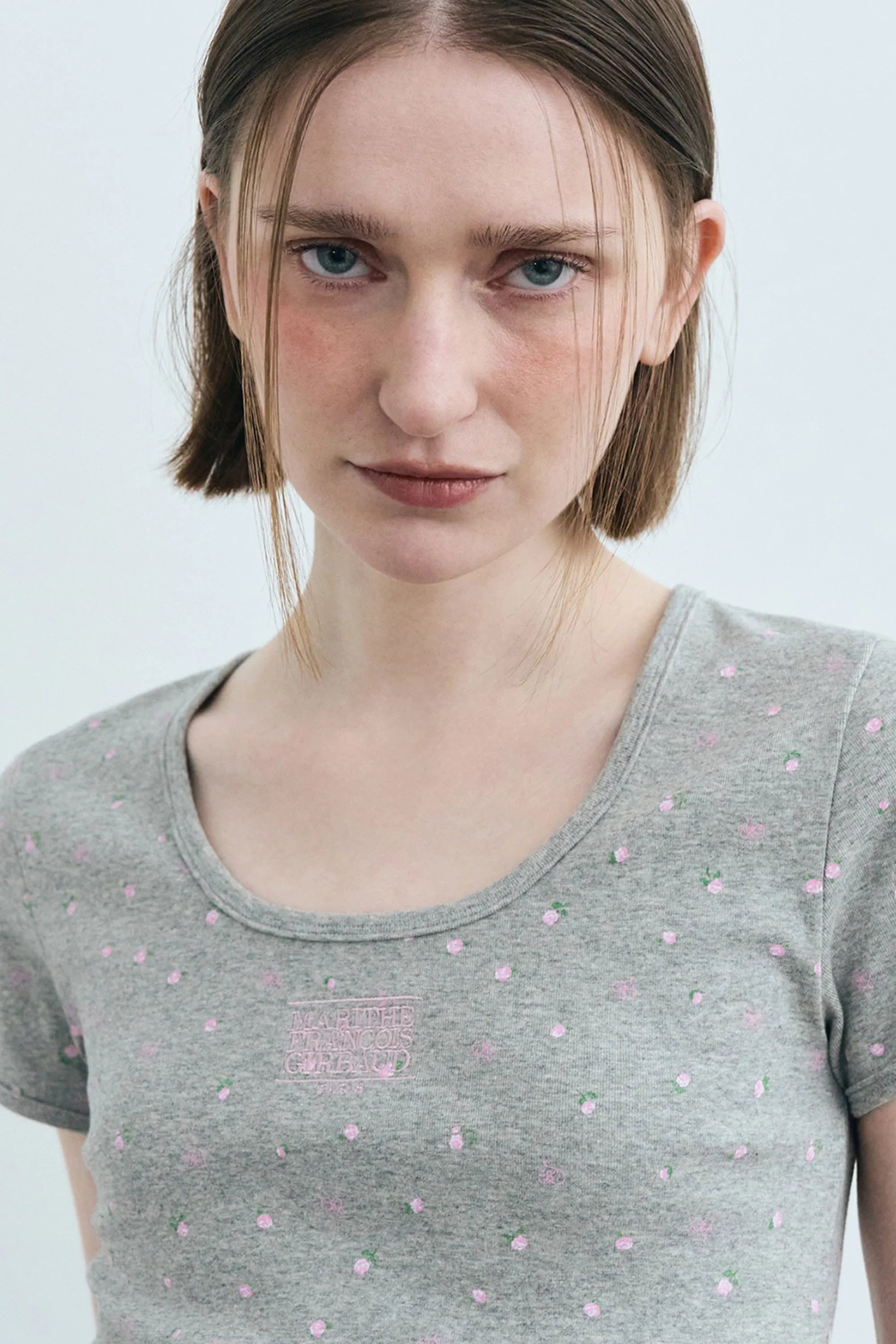 W Flower Short Sleeve Tee Melange Gray