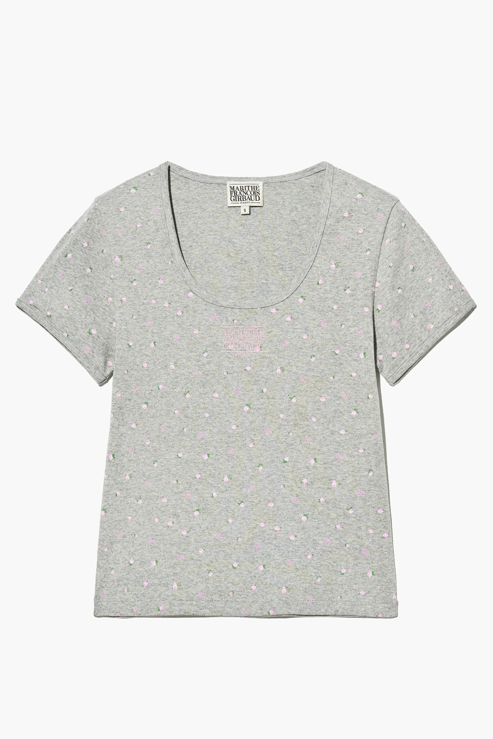 W Flower Short Sleeve Tee Melange Gray