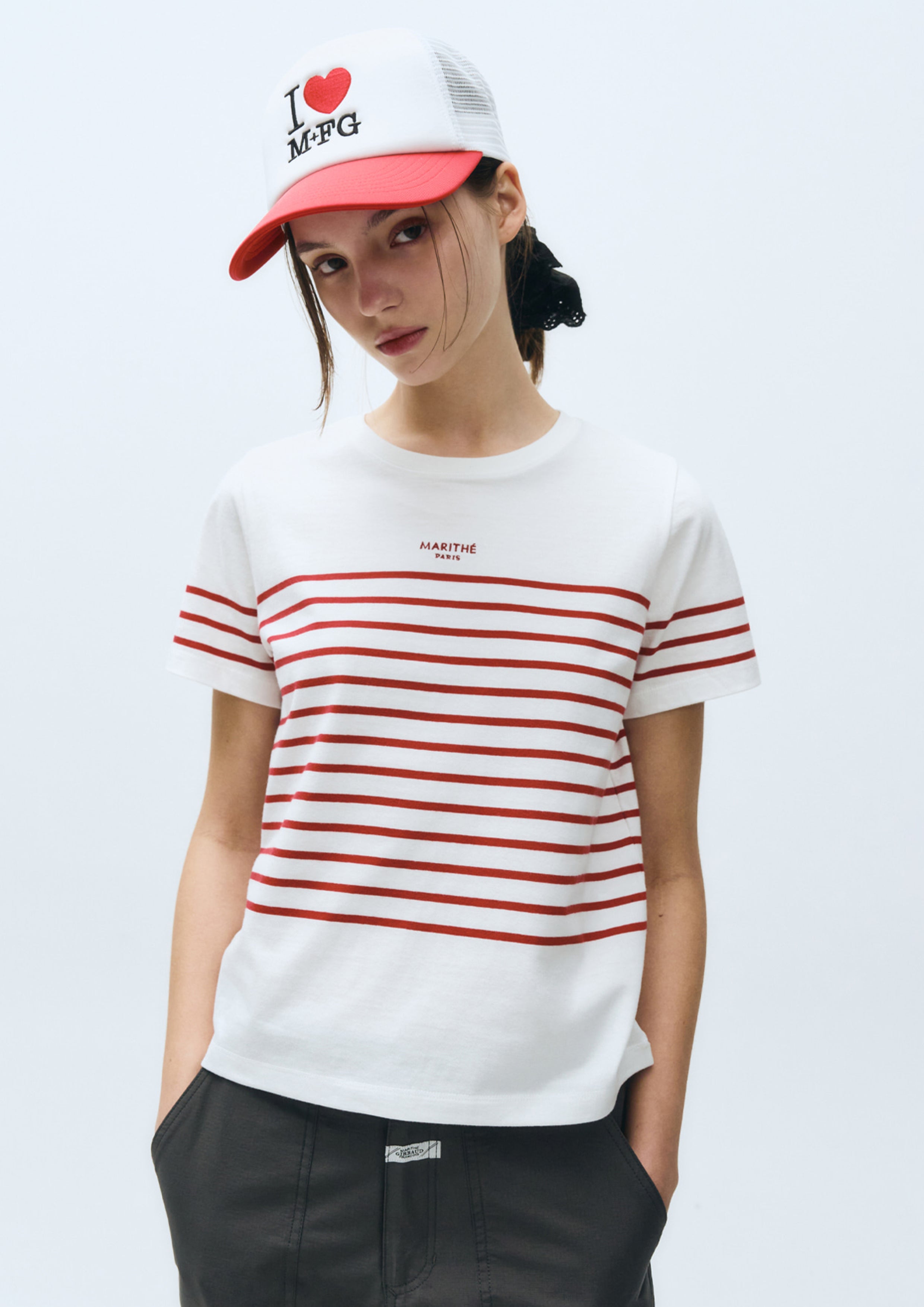 W Stripe Tee White / Red