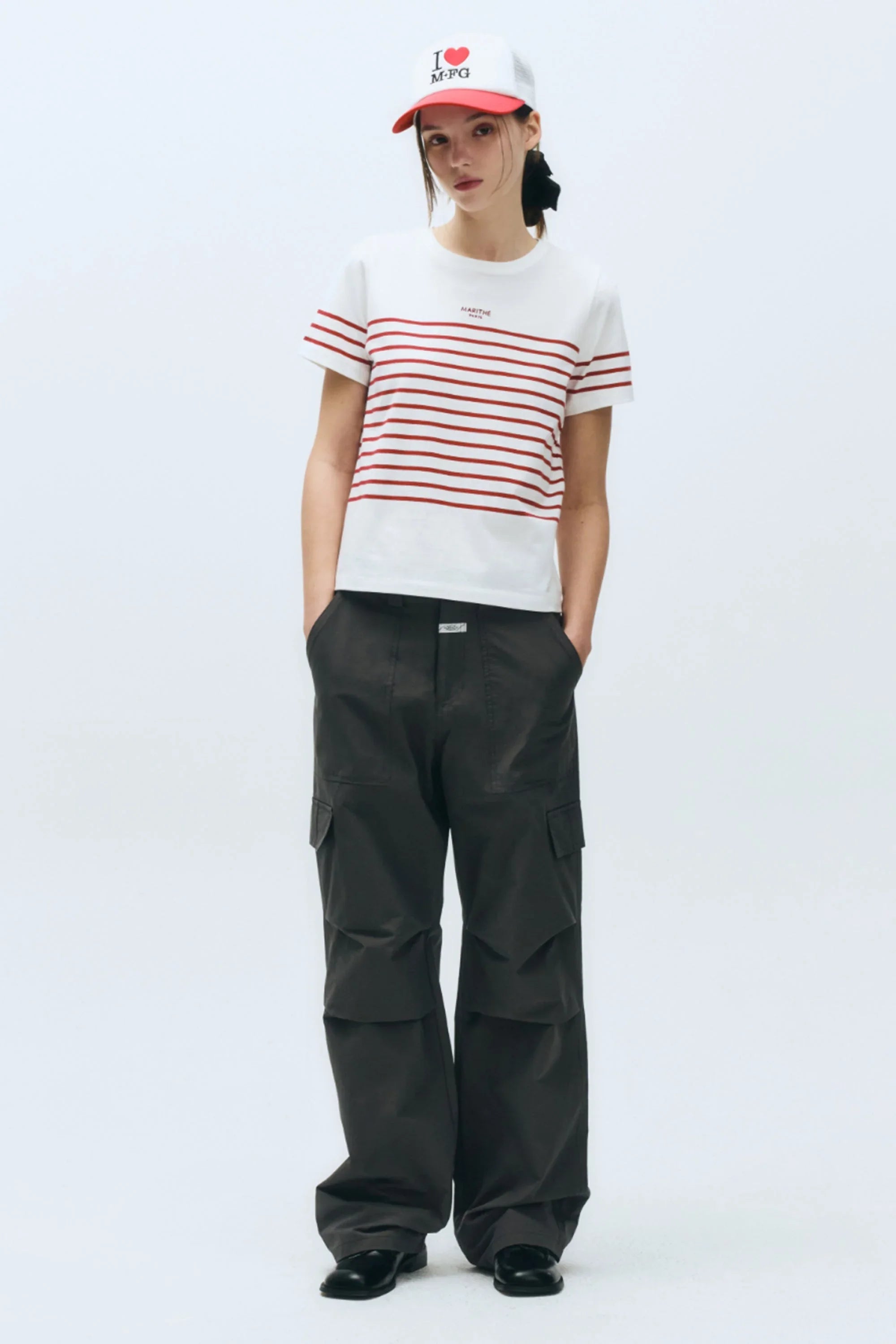 W Stripe Tee White / Red