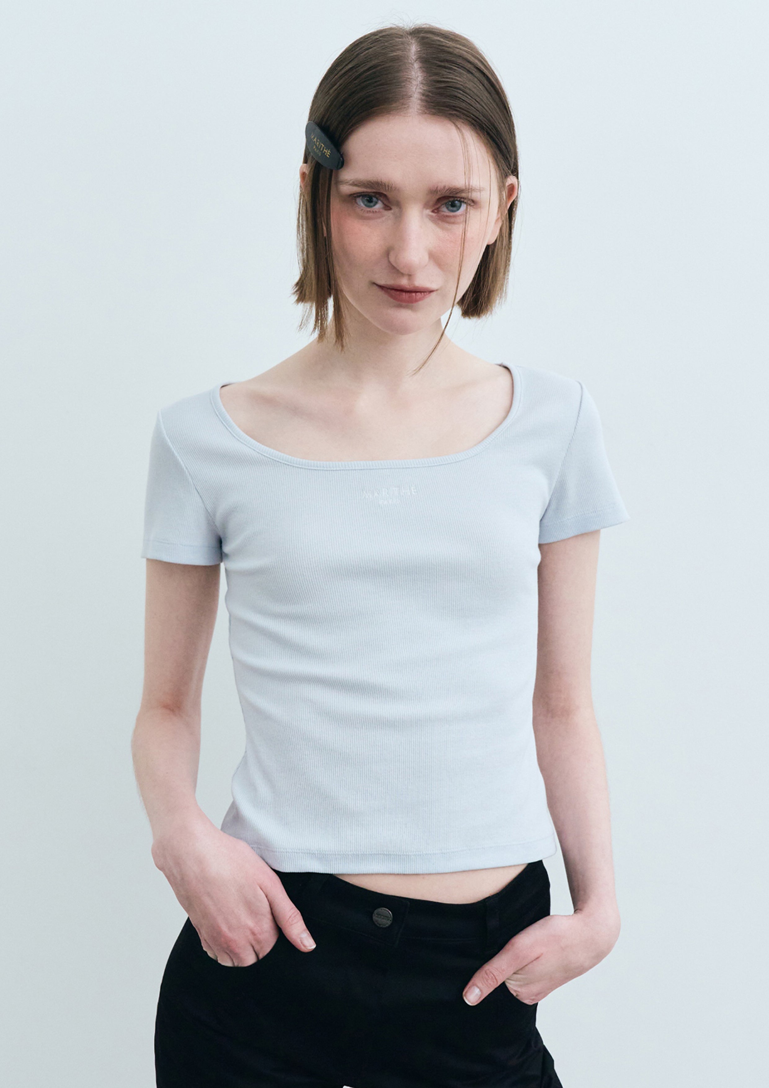 W Slim Fit Square Neck Tee Light Blue