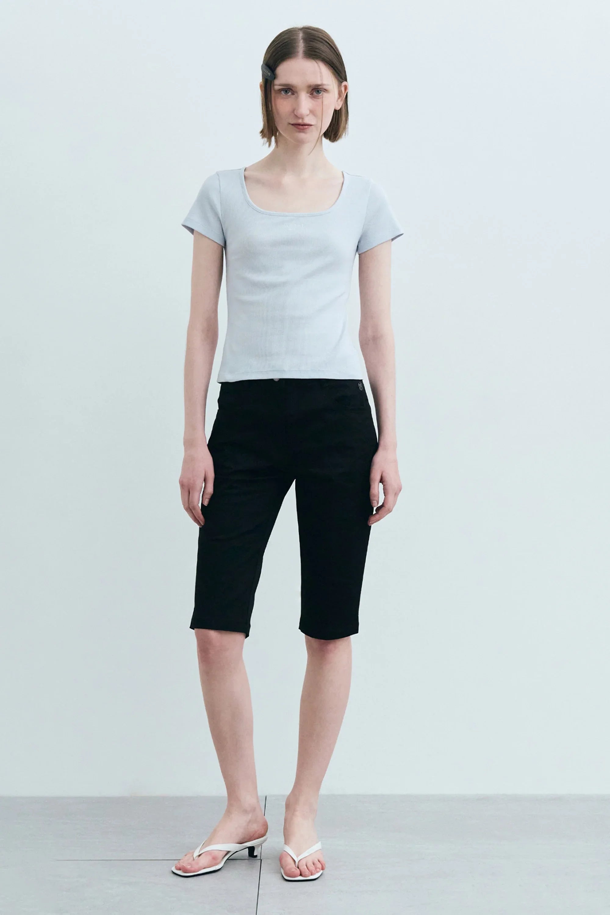 W Slim Fit Square Neck Tee Light Blue