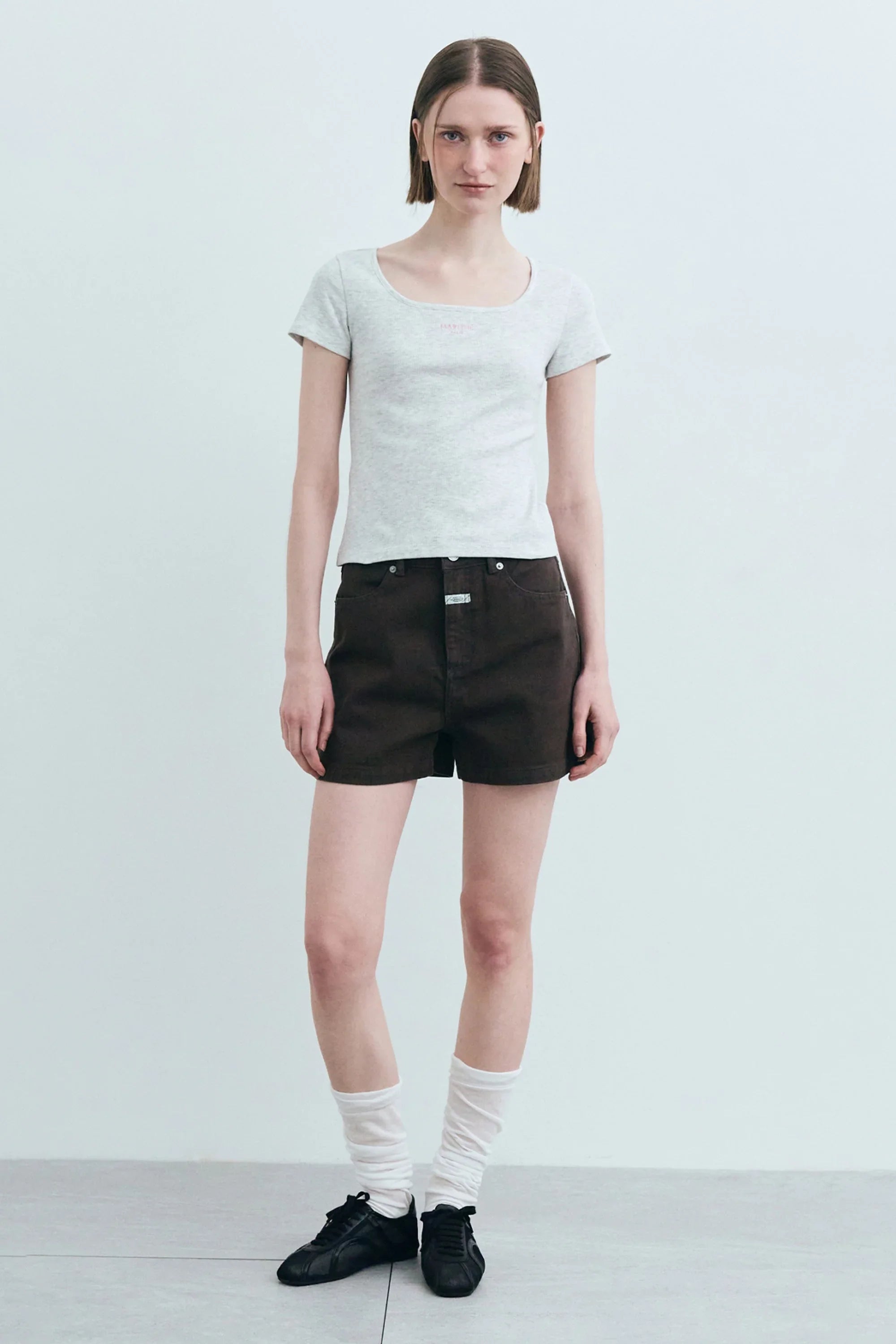 W Slim Fit Square Neck Tee Light Heather Gray