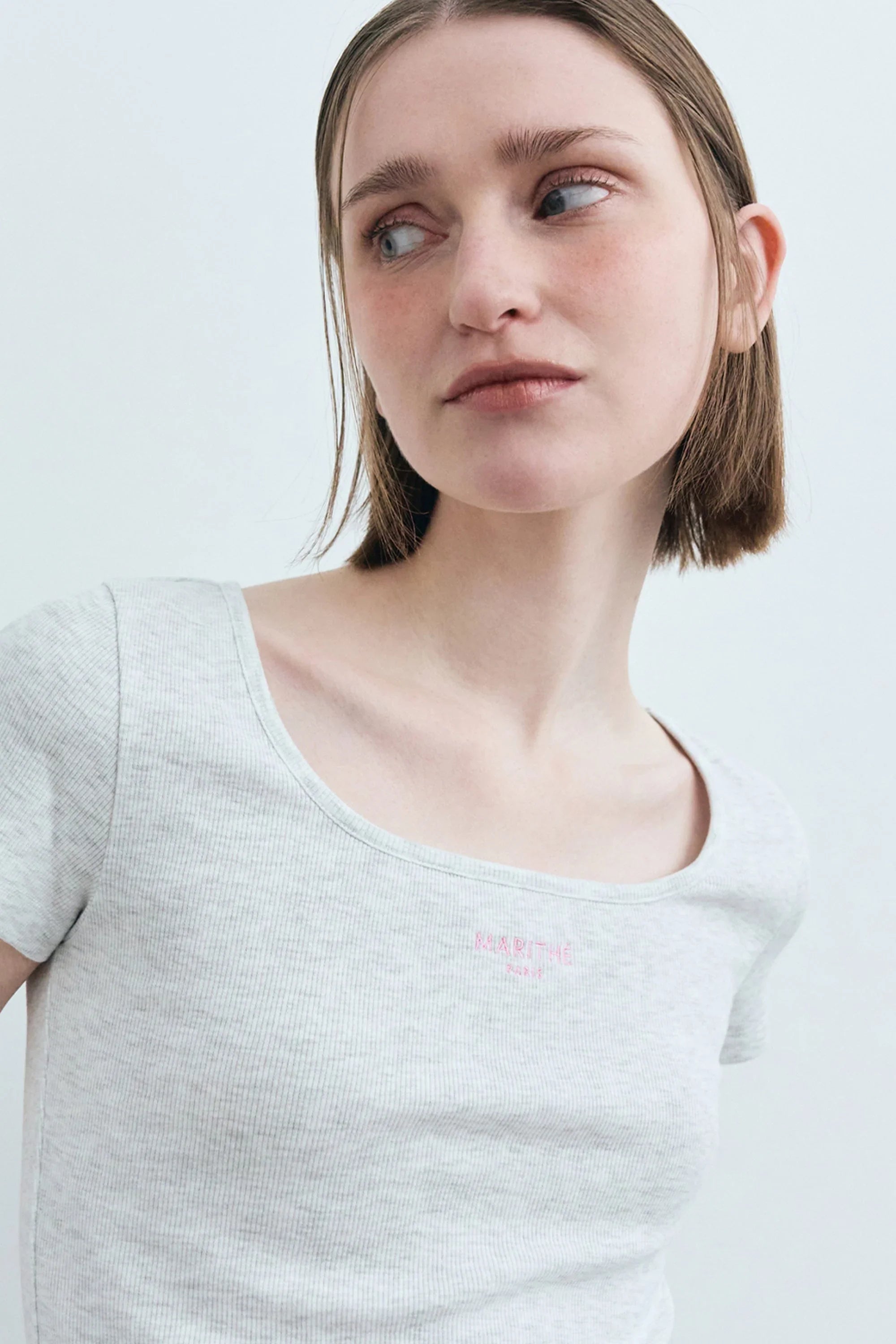 W Slim Fit Square Neck Tee Light Heather Gray