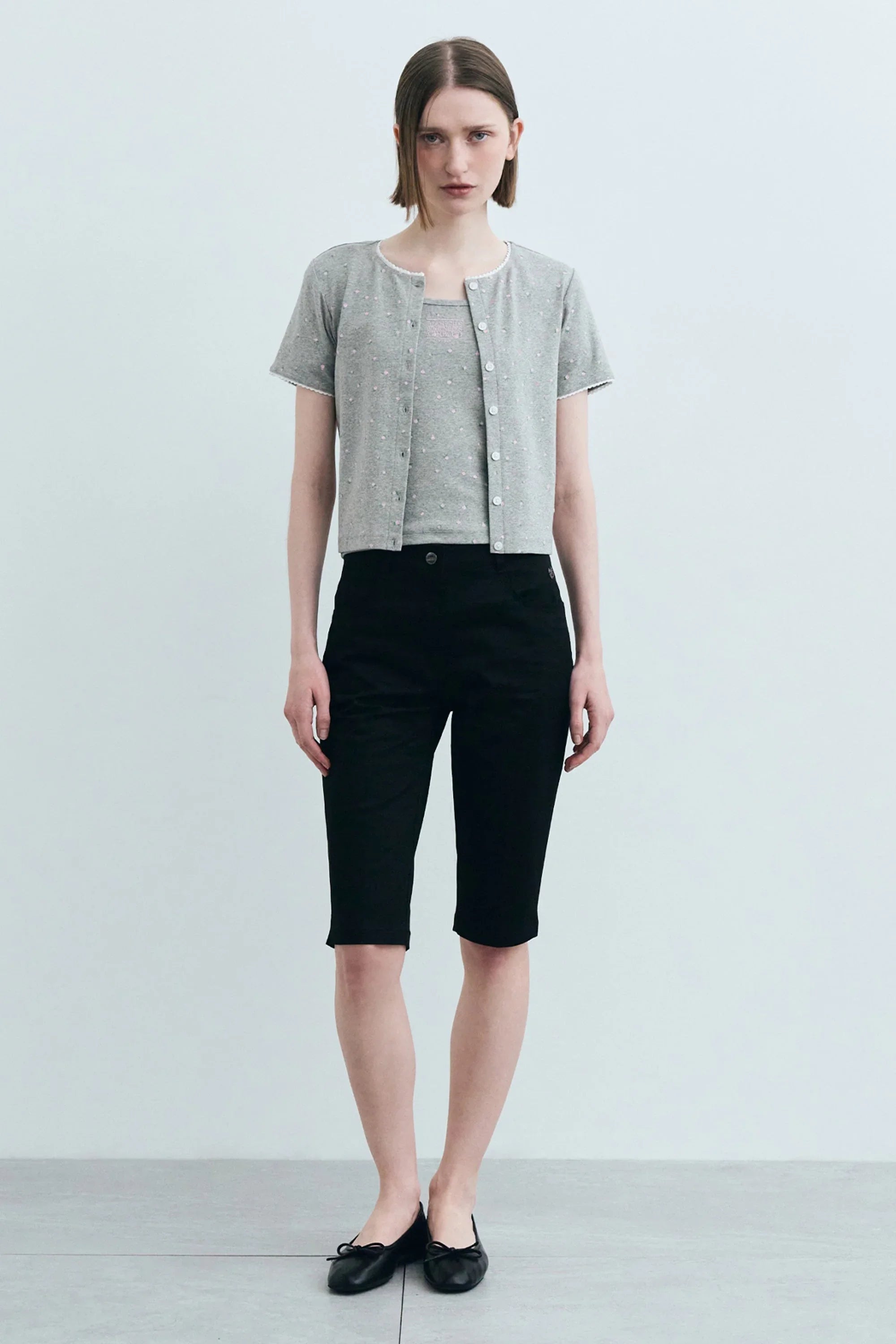 Flower Cardigan Tee Melange Gray