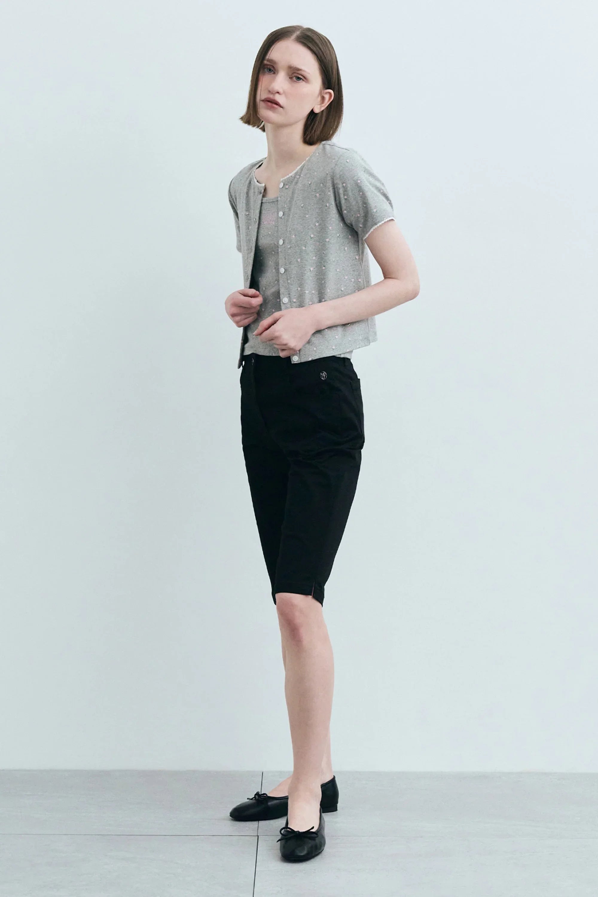 Flower Cardigan Tee Melange Gray