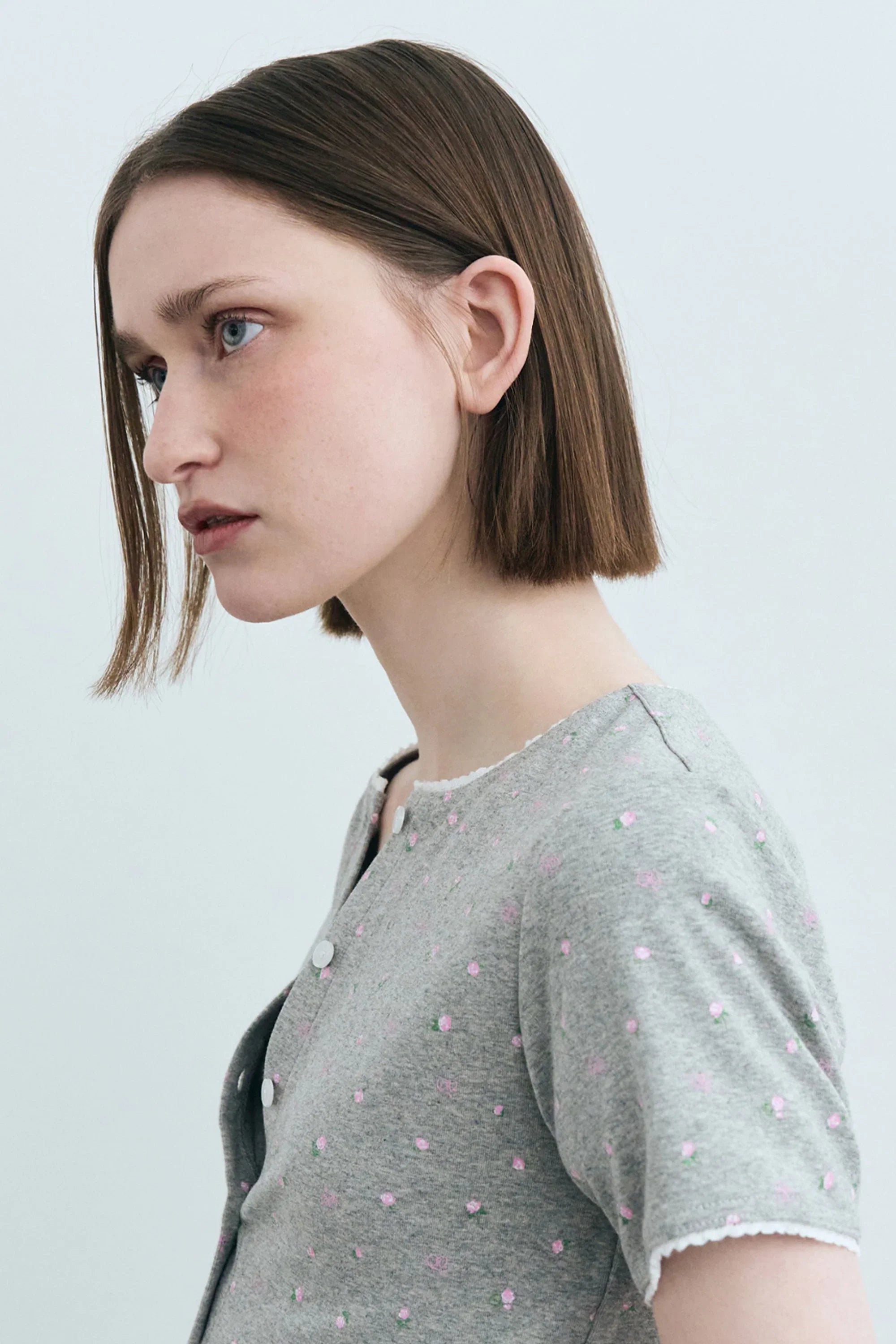 Flower Cardigan Tee Melange Gray