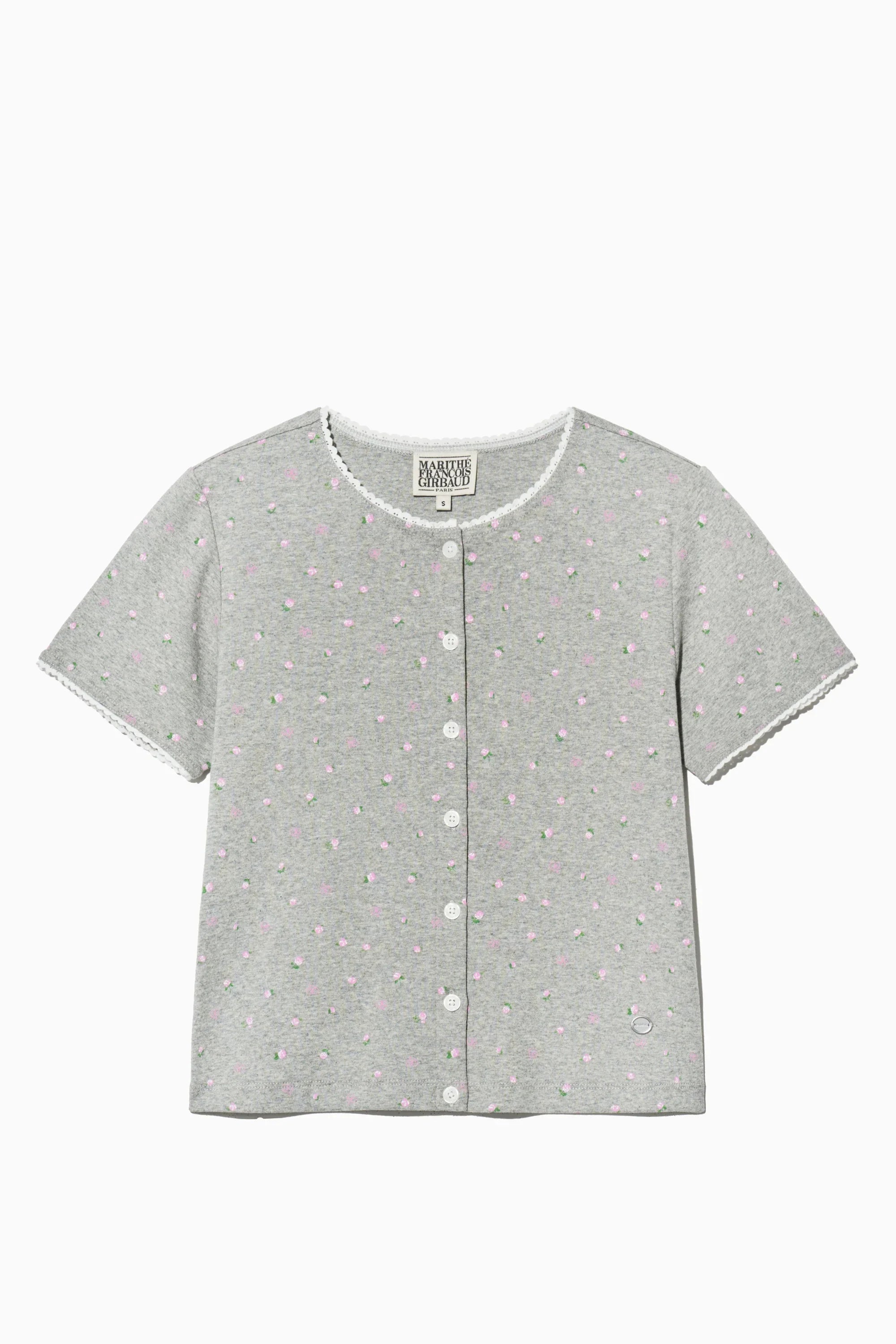 Flower Cardigan Tee Melange Gray