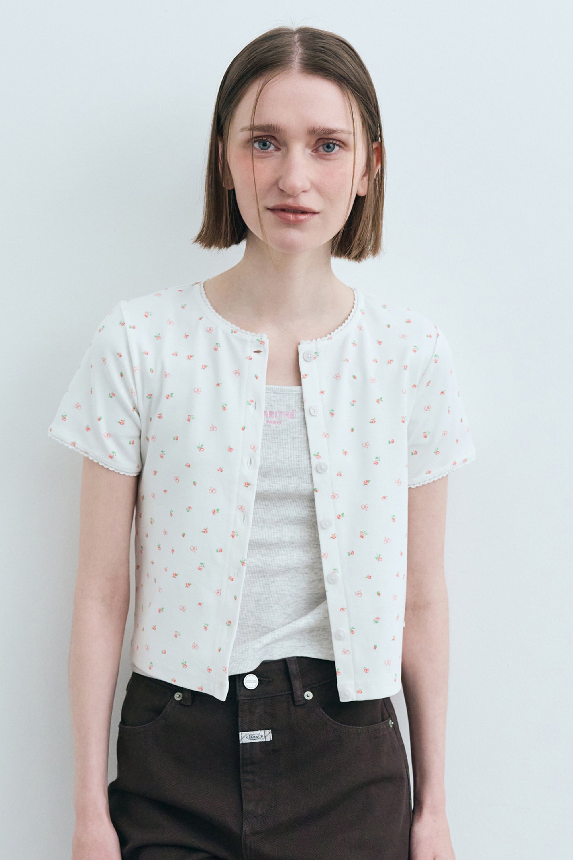 Flower Cardigan Tee White