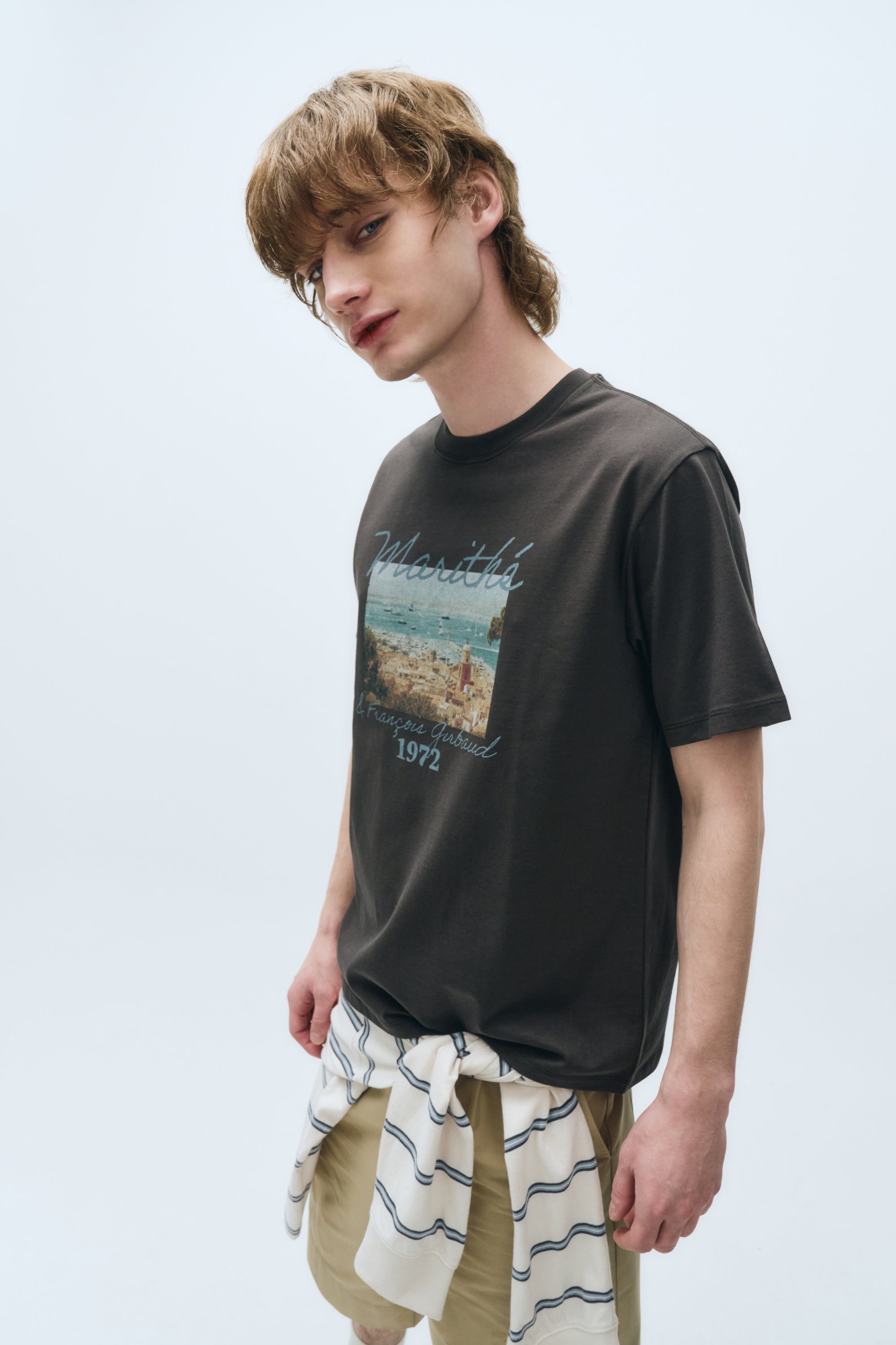 Beach Collage Graphic Half Tee Charcoal