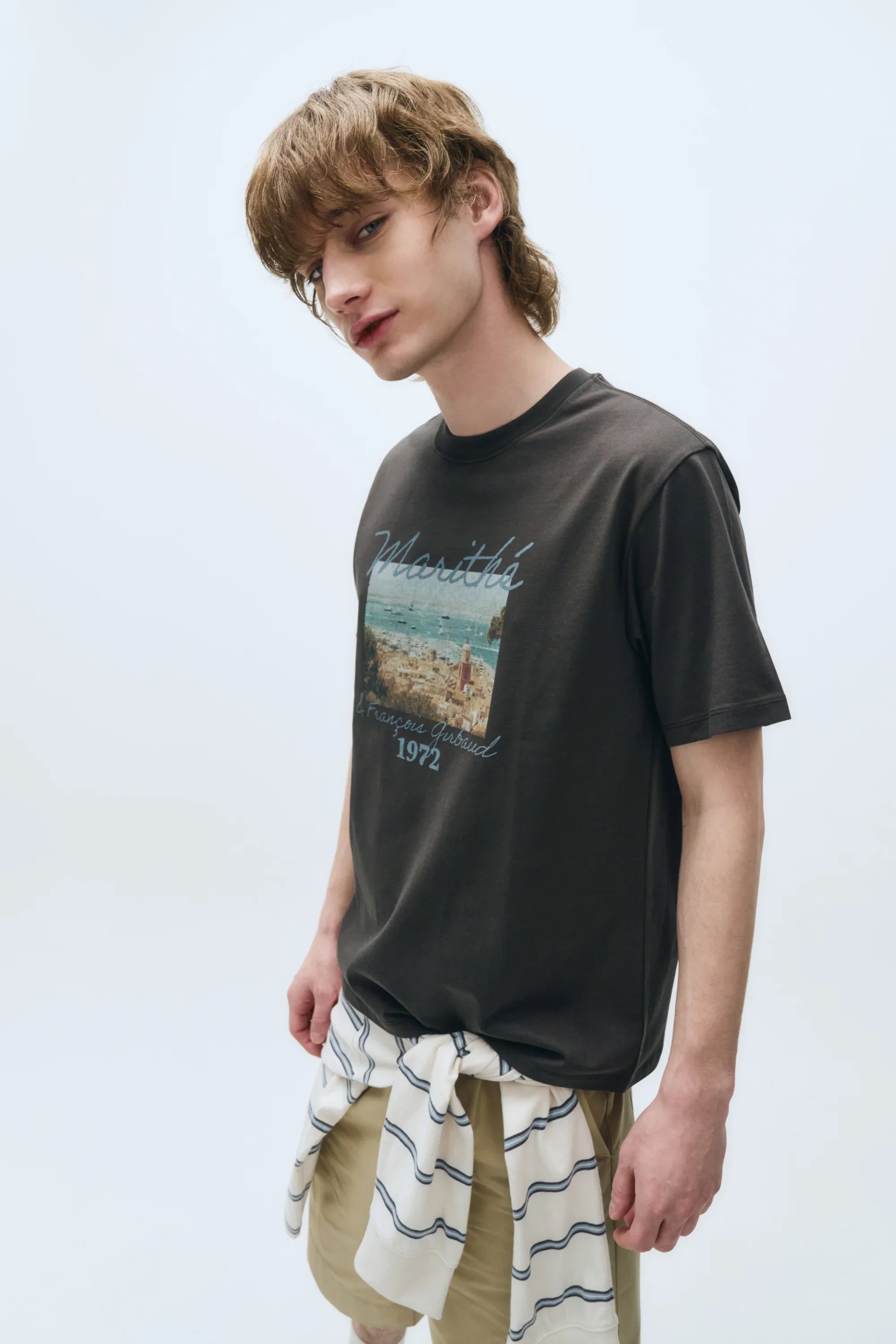Beach Collage Graphic Half Tee Charcoal