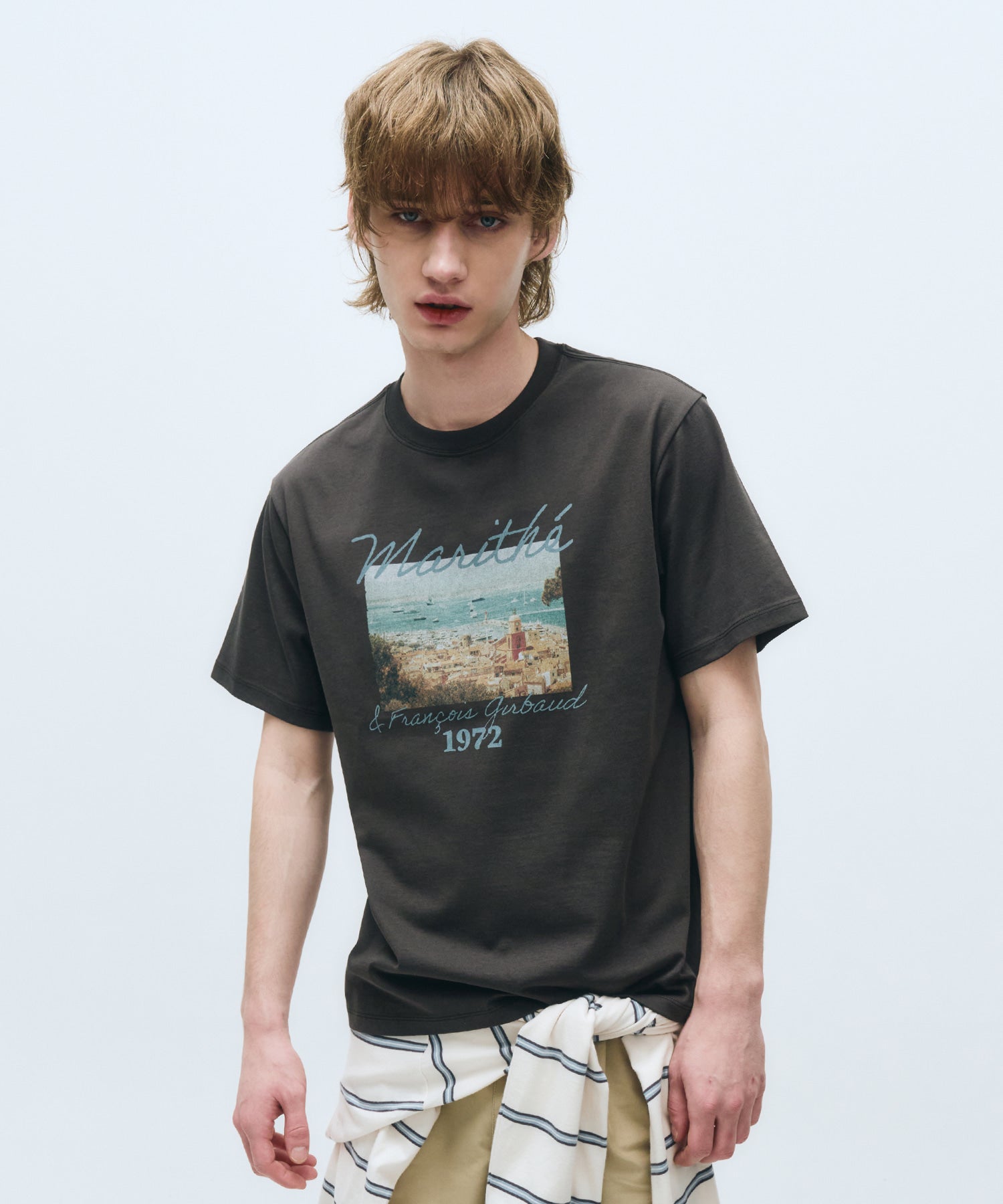 Beach Collage Graphic Half Tee Charcoal