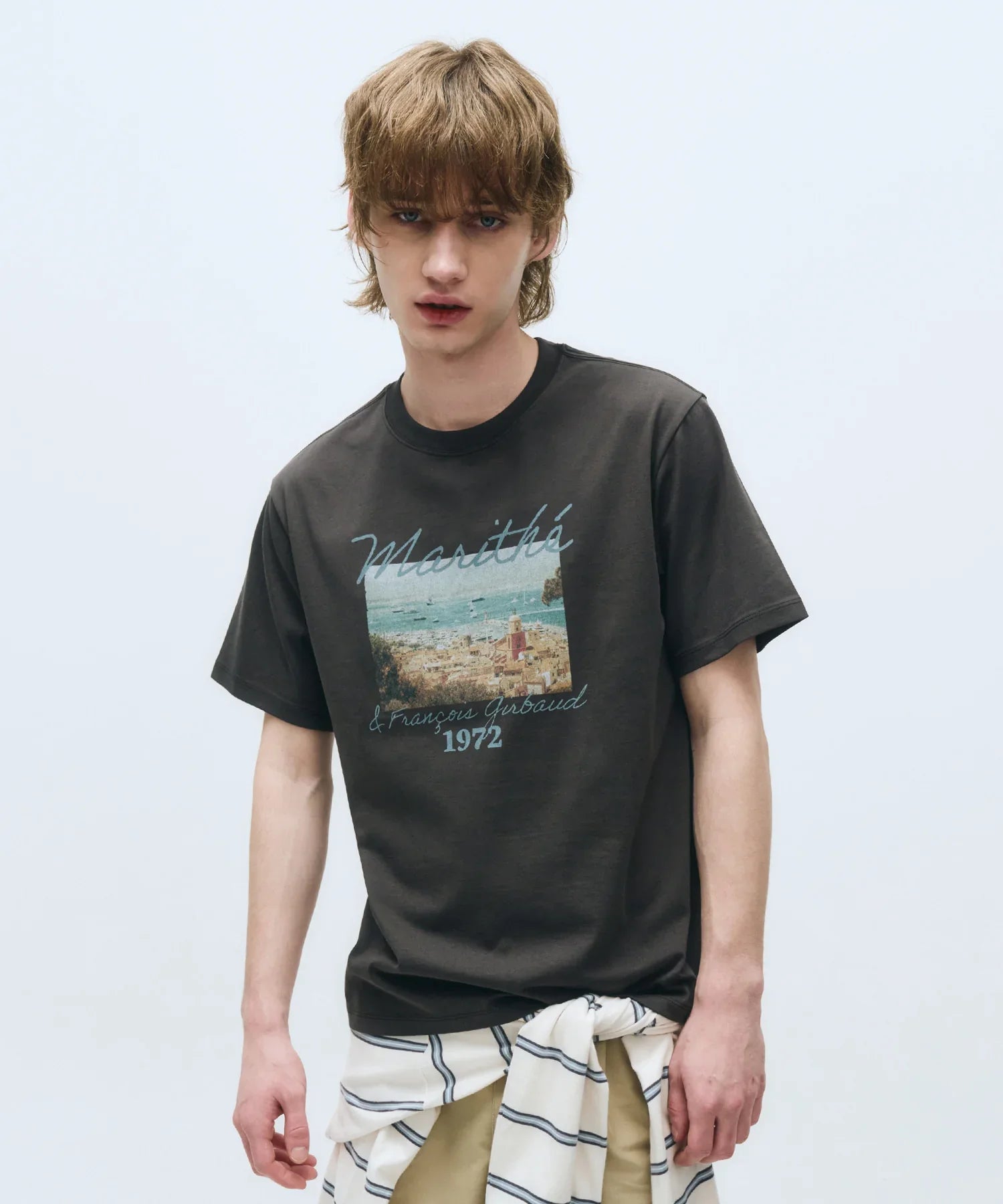 Beach Collage Graphic Half Tee Charcoal