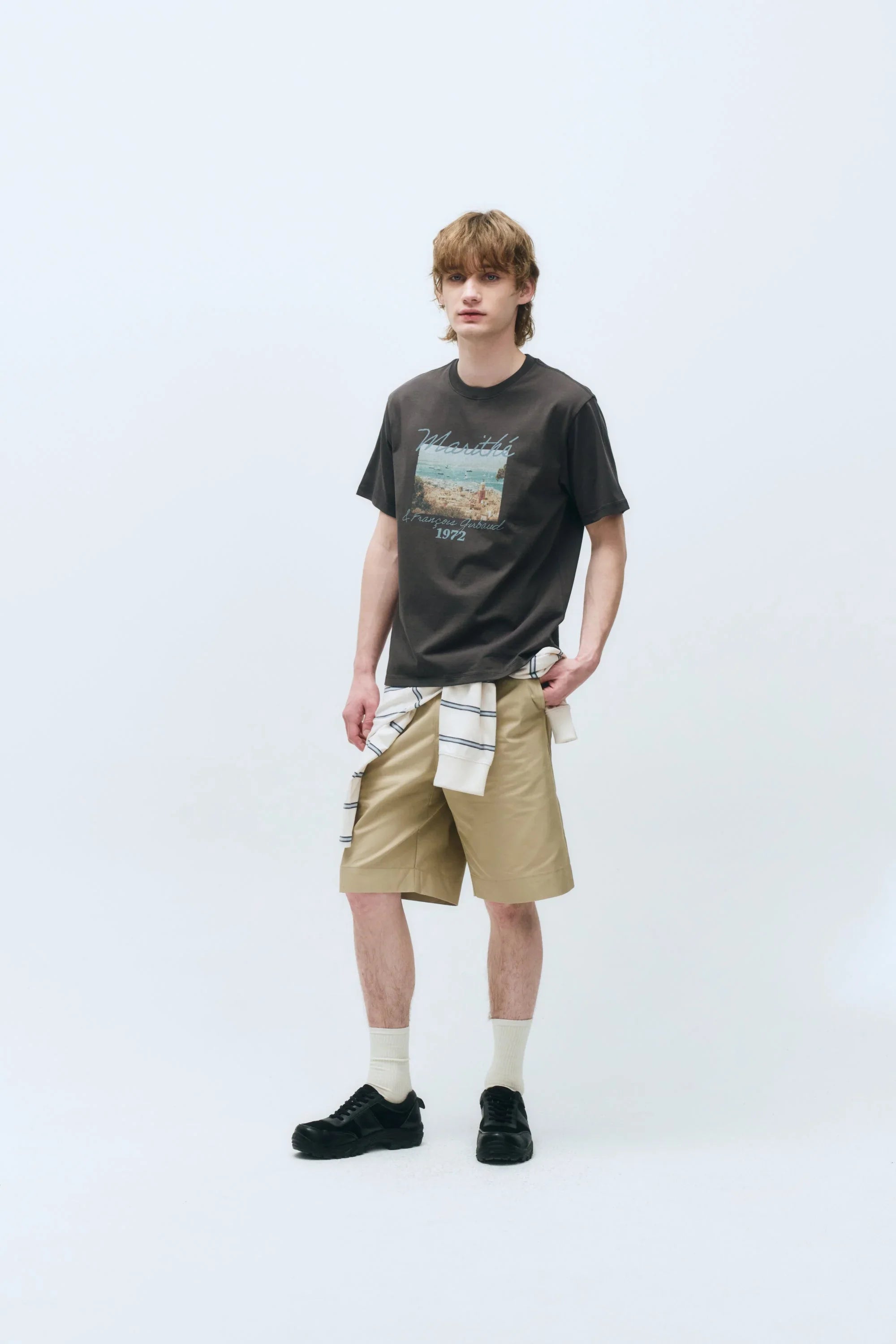 Beach Collage Graphic Half Tee Charcoal