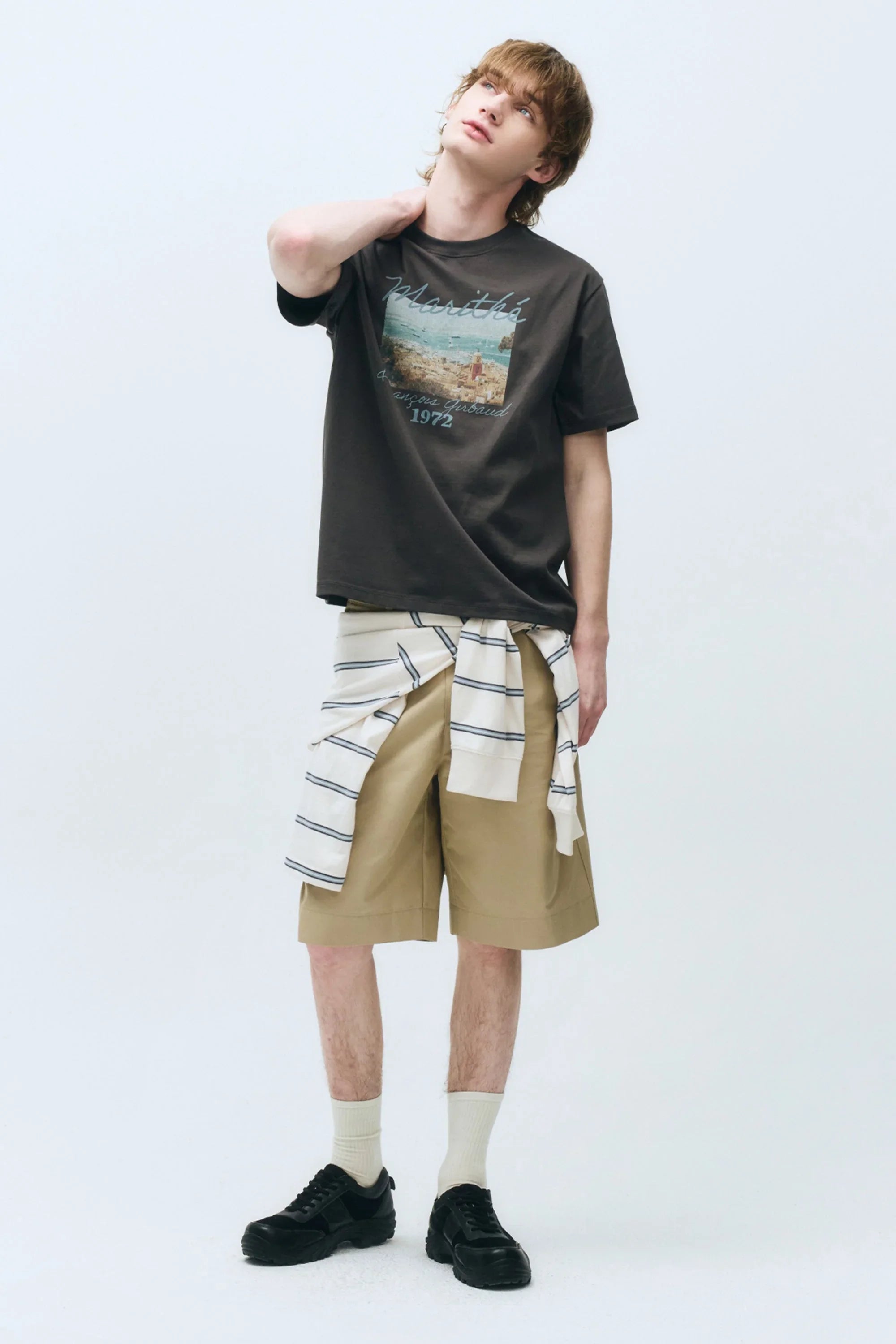 Beach Collage Graphic Half Tee Charcoal