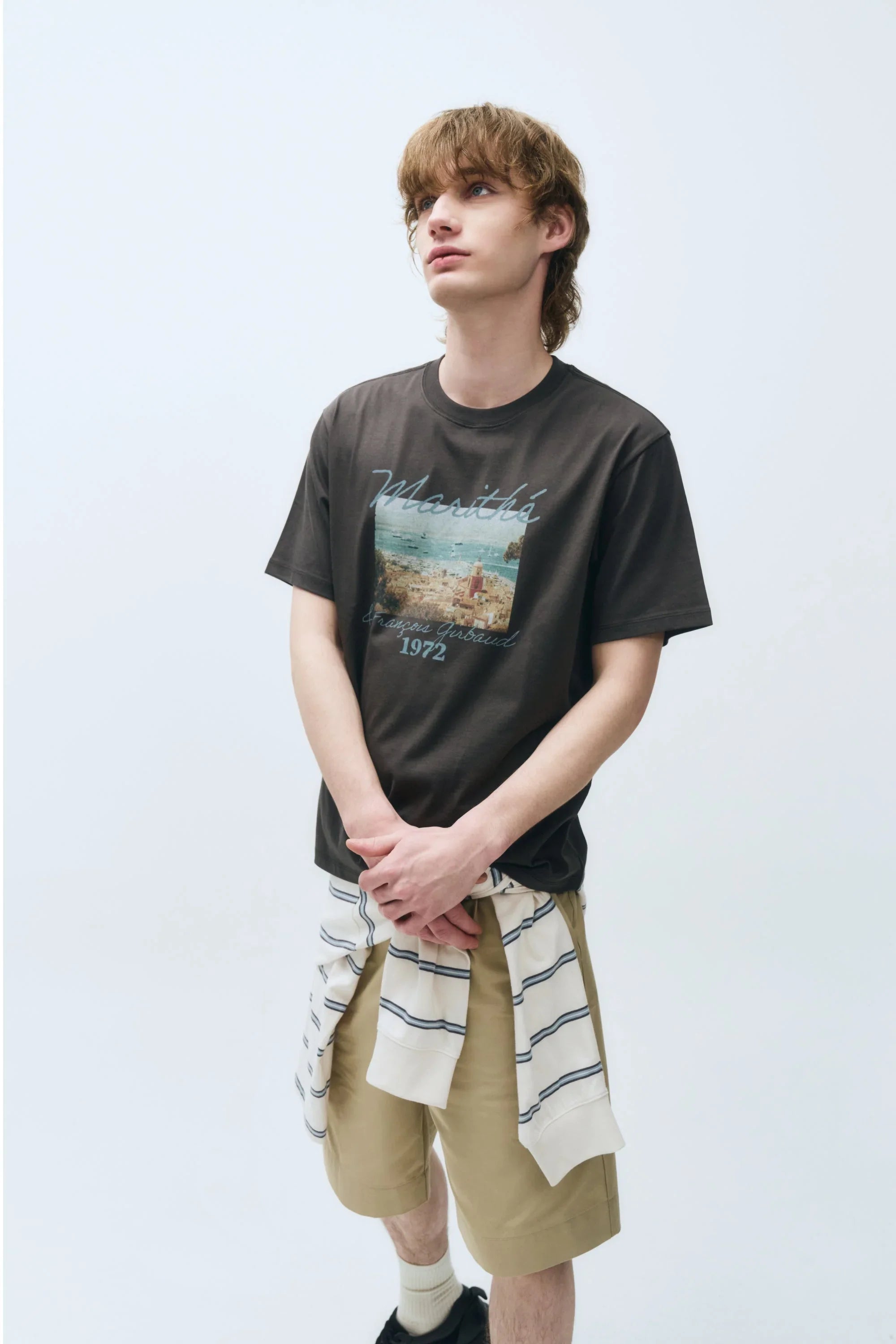 Beach Collage Graphic Half Tee Charcoal