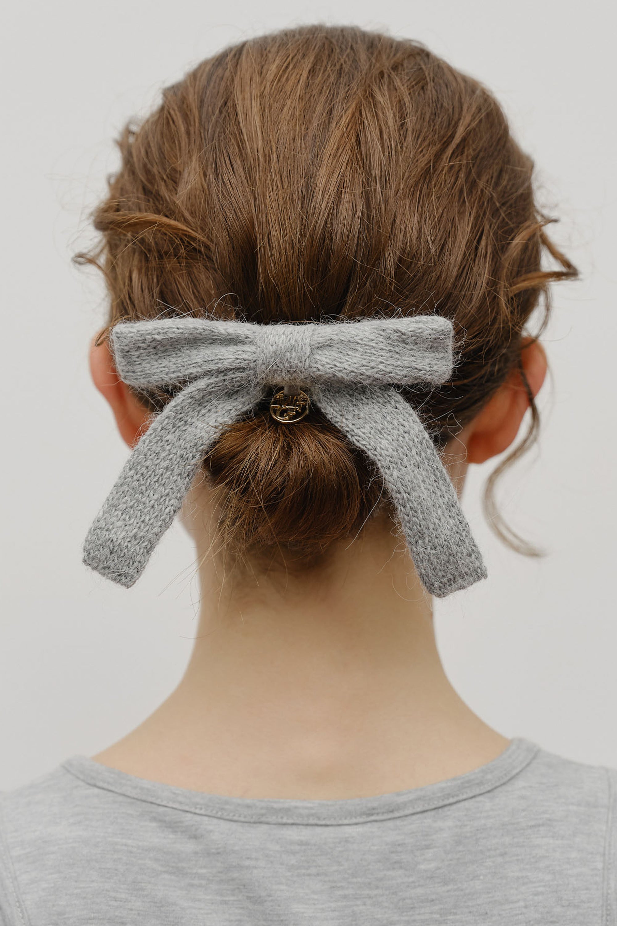 Knit Ribbon Hair Pin Gray