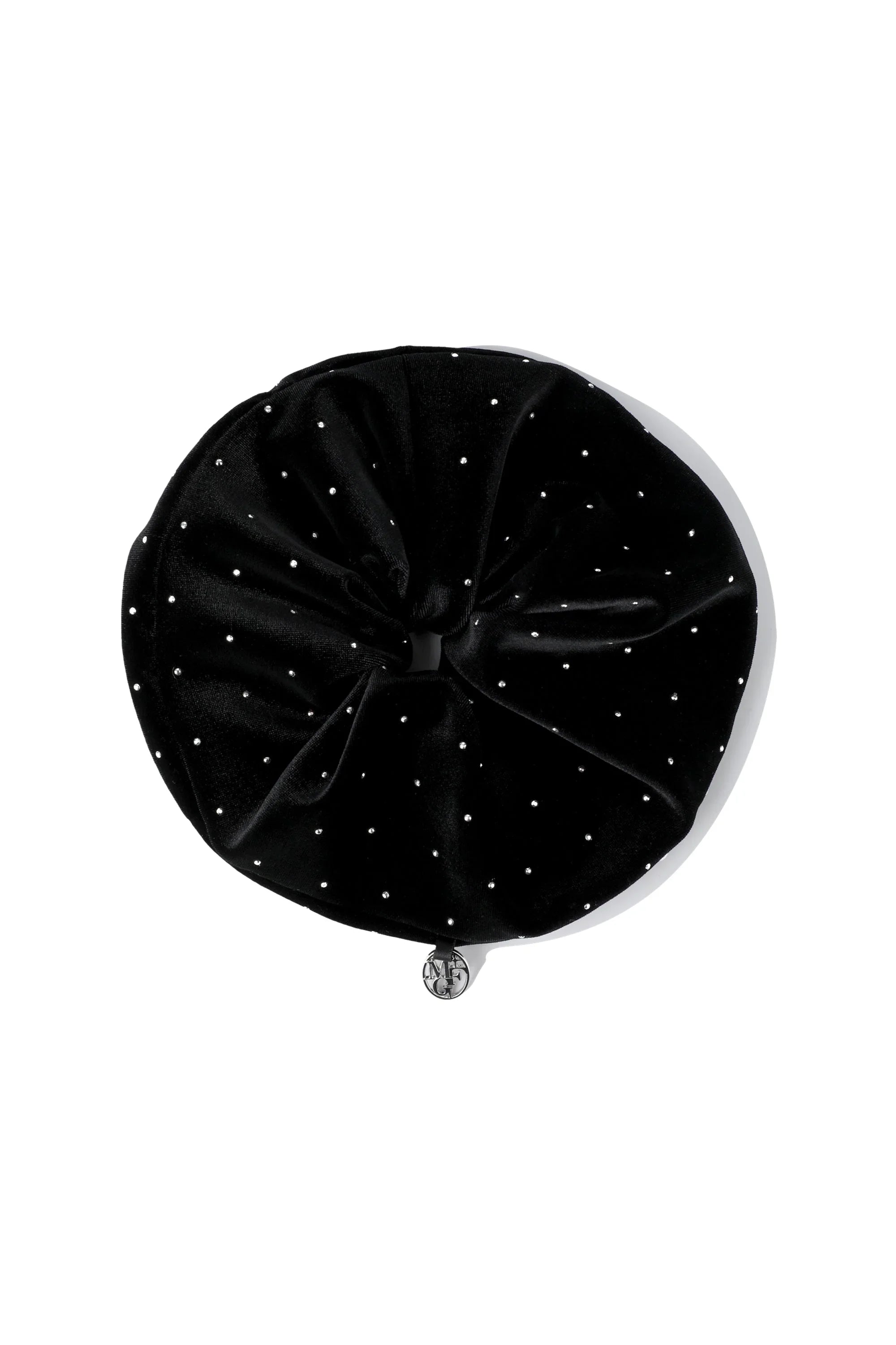 Circle Logo Shiny Velvet Scrunchie Black
