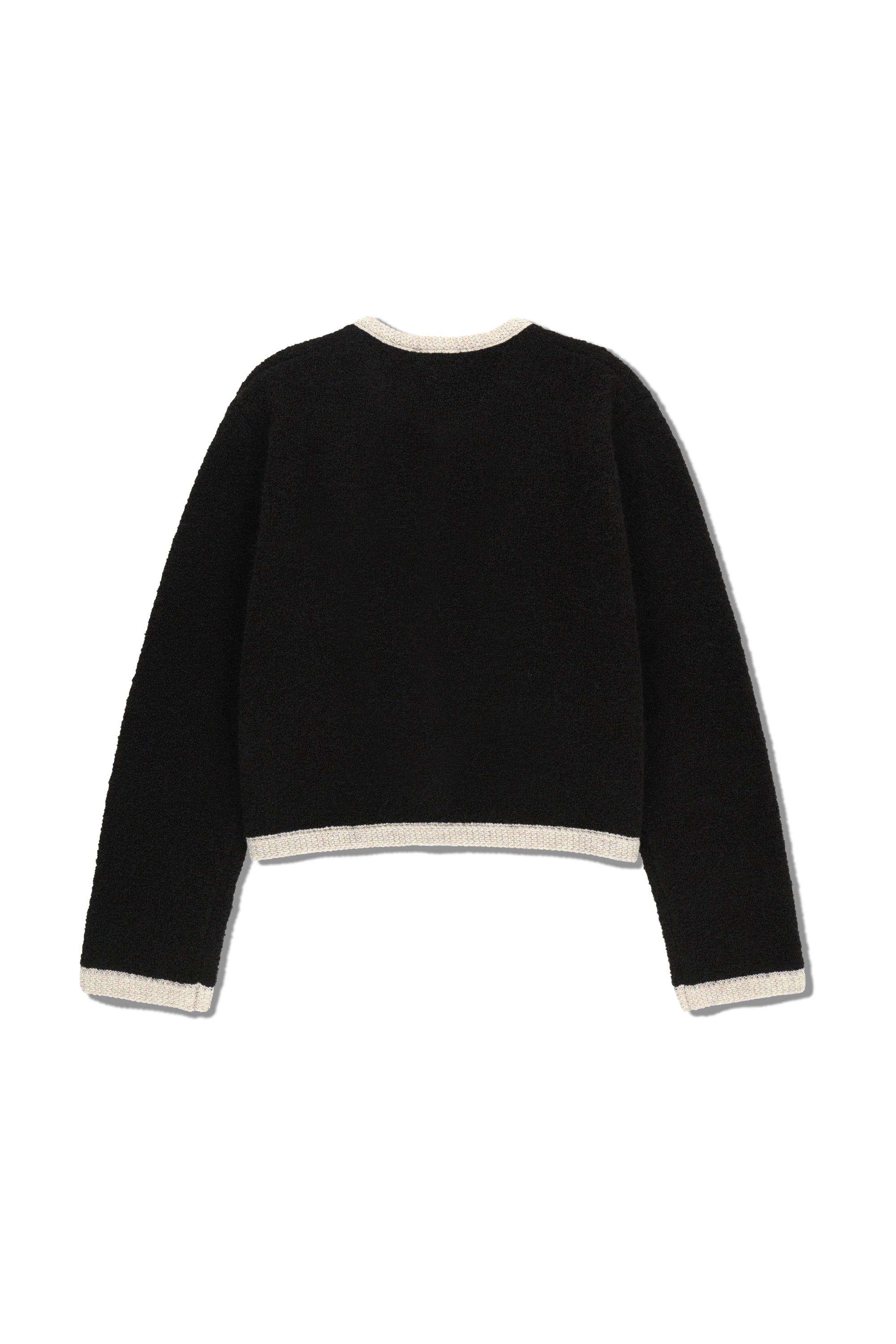 W Boucle Knit Round Neck Cardigan Black