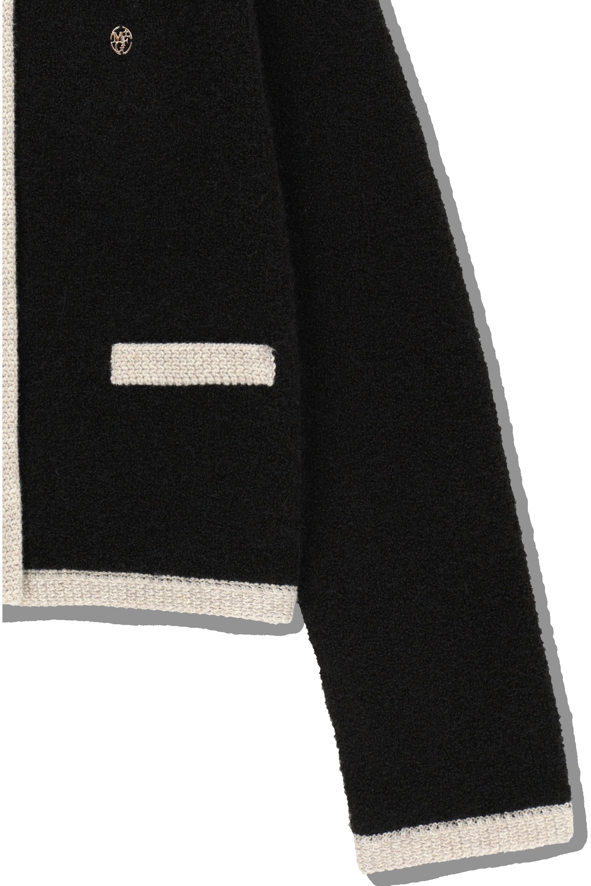 W Boucle Knit Round Neck Cardigan Black