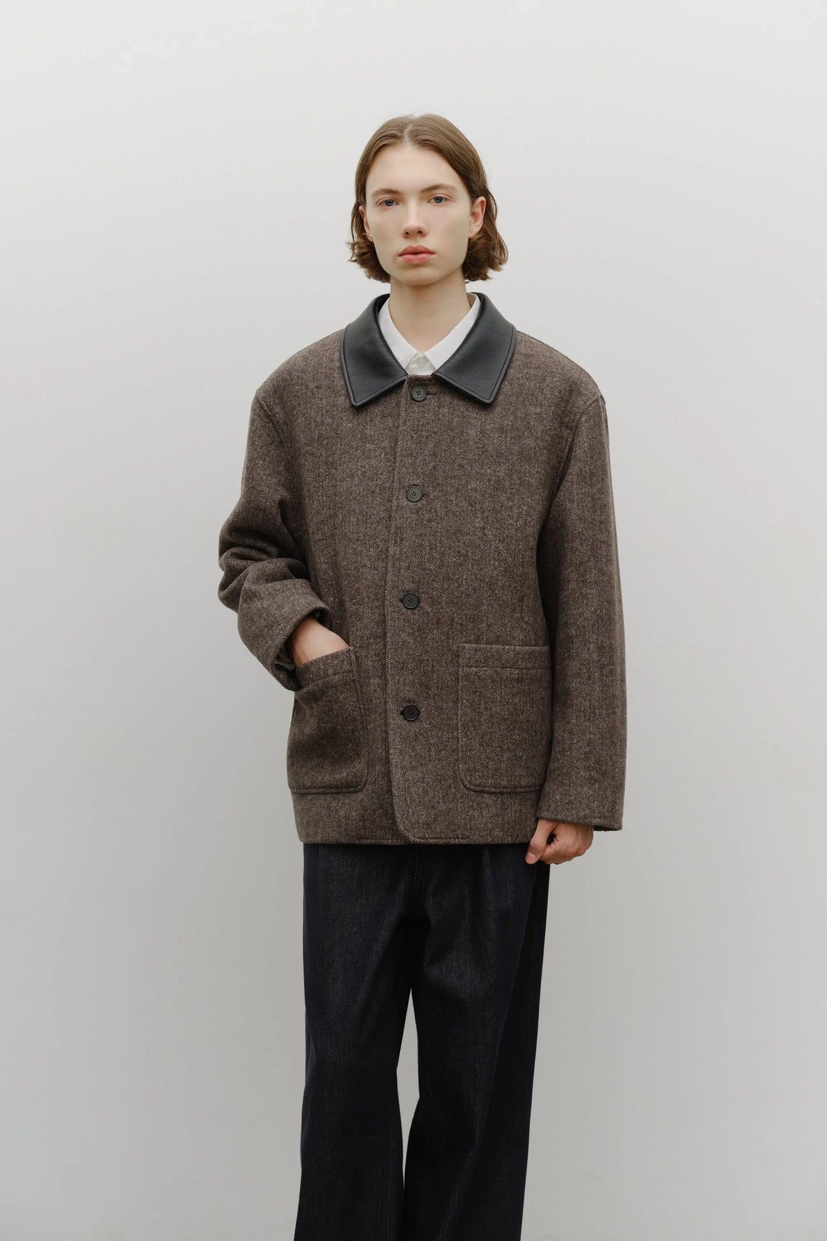 Collar Point Half Coat Brown