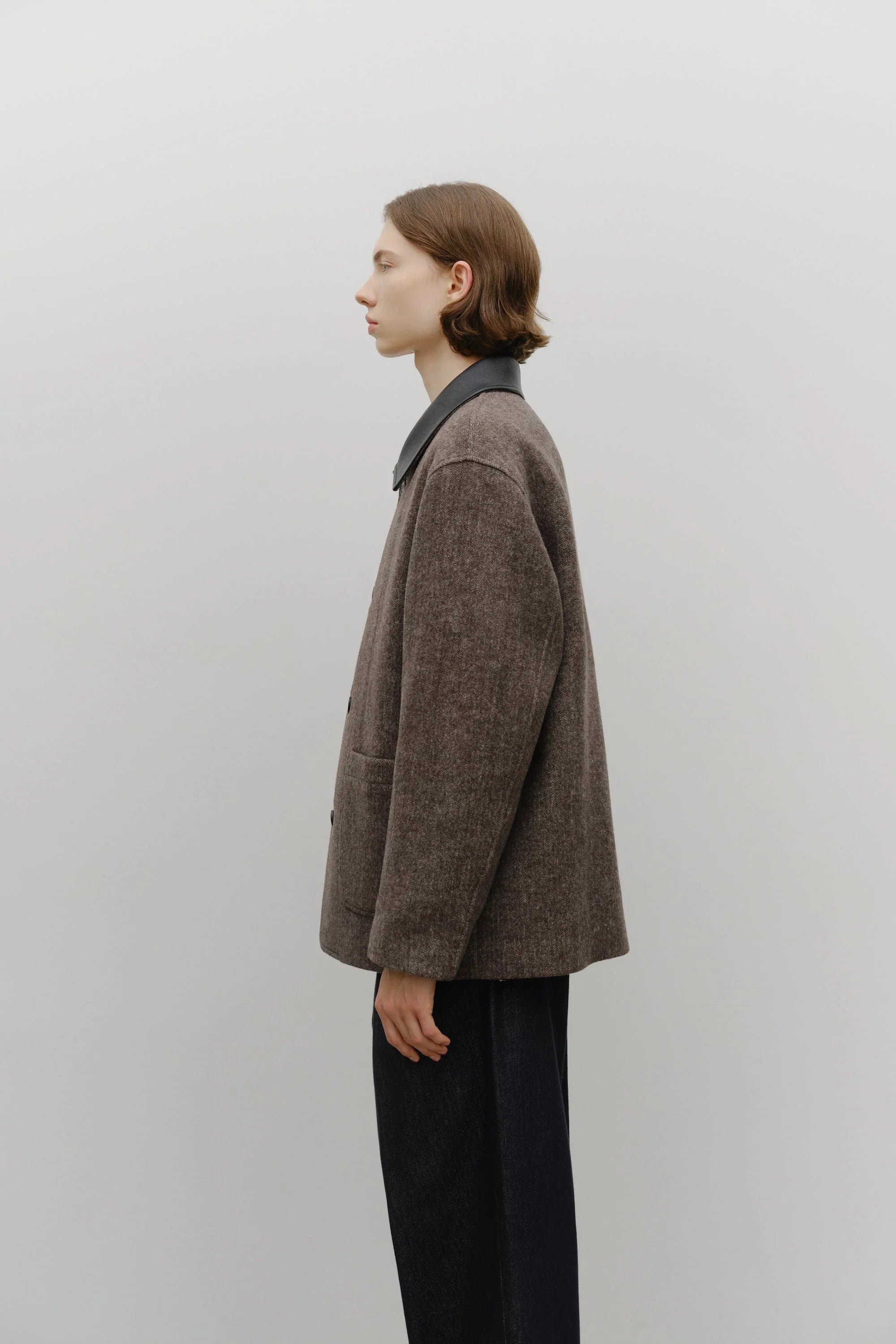 Collar Point Half Coat Brown