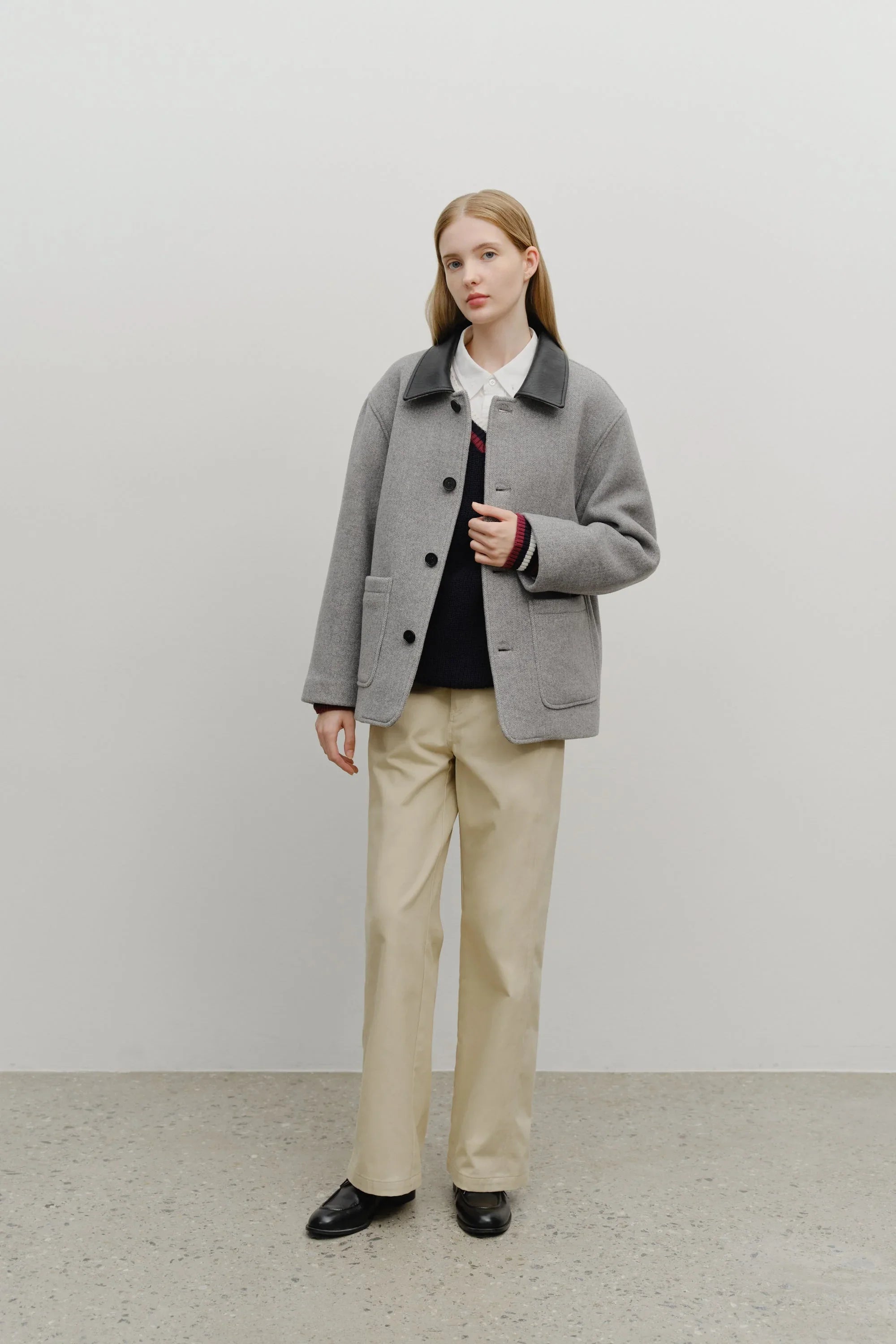 Collar Point Half Coat Gray