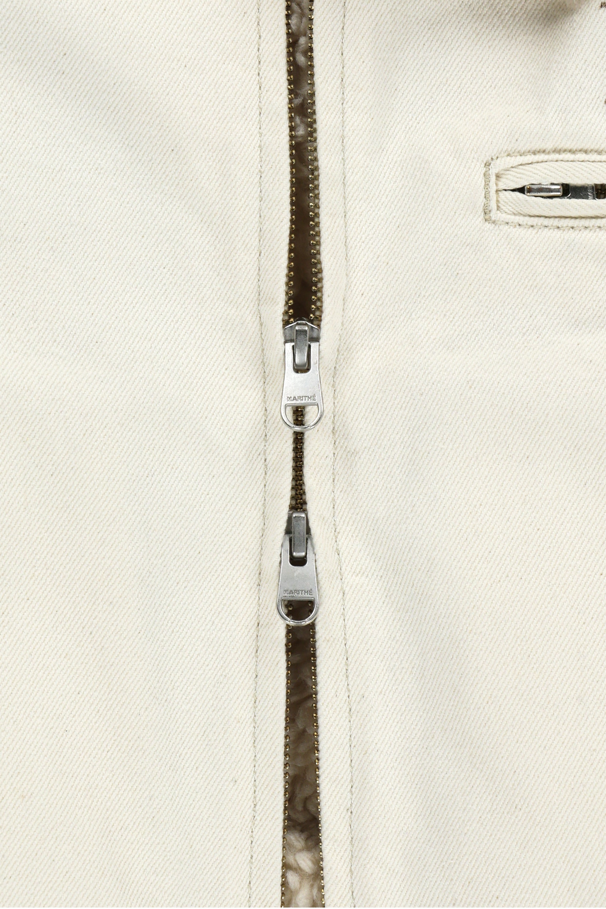 W Crop Shearling Denim Jacket Ecru