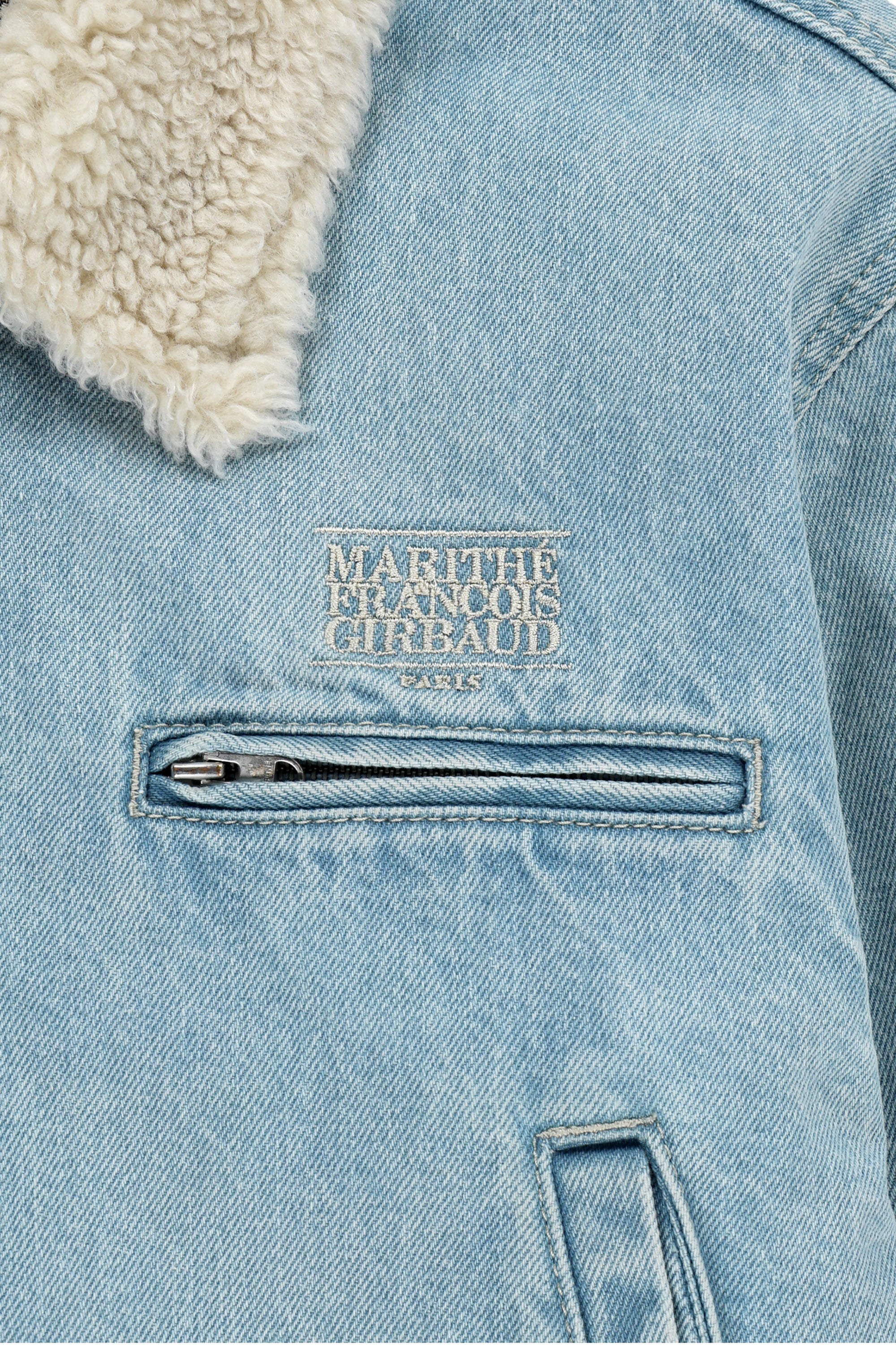W Crop Shearling Denim Jacket Light Blue