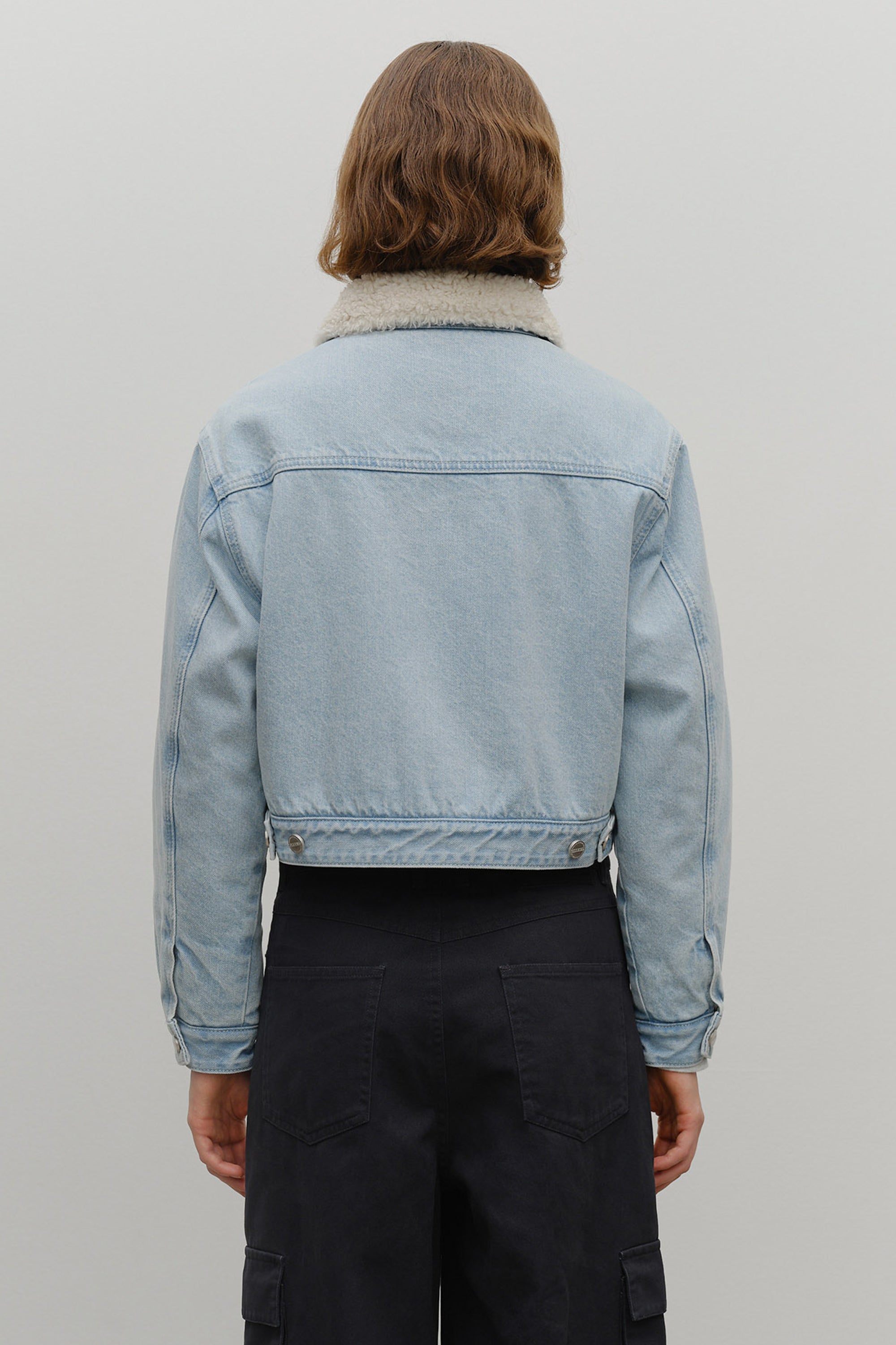 W Crop Shearling Denim Jacket Light Blue