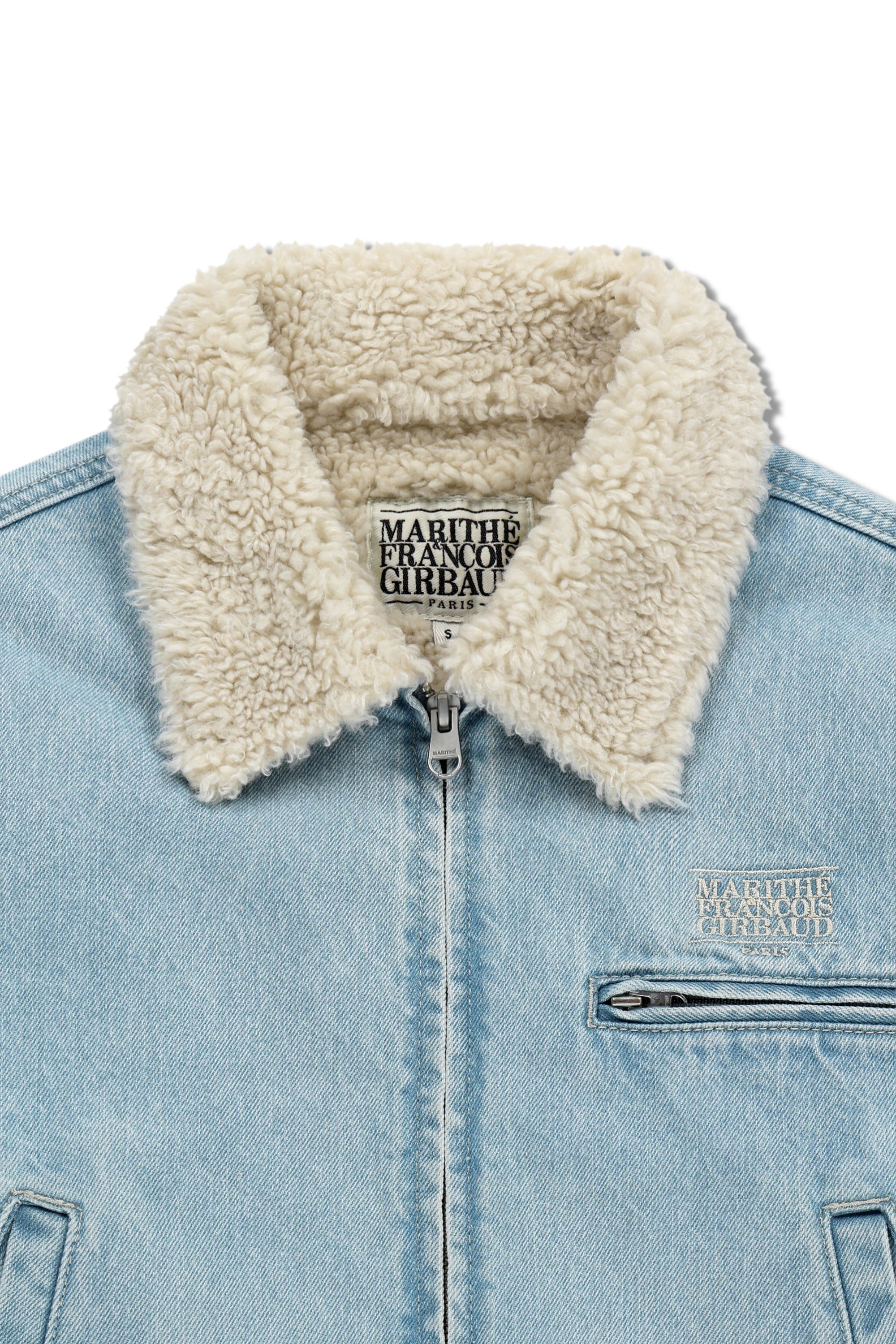 W Crop Shearling Denim Jacket Light Blue