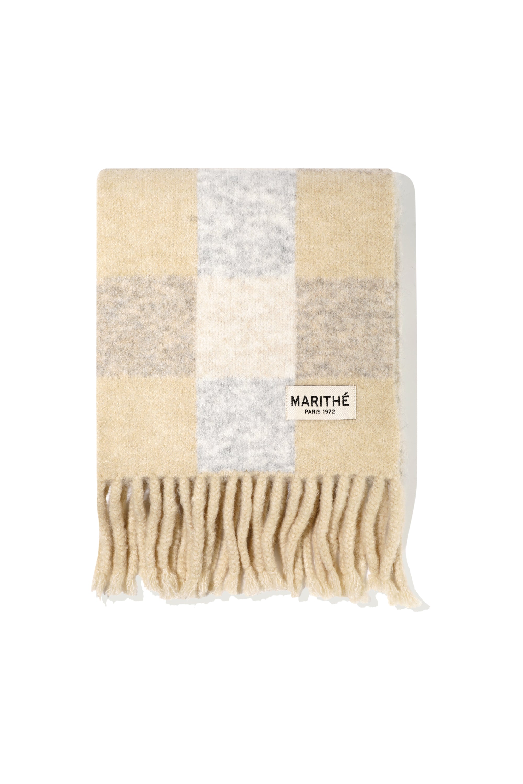 Fuzzy Check Knit Muffler Light Beige