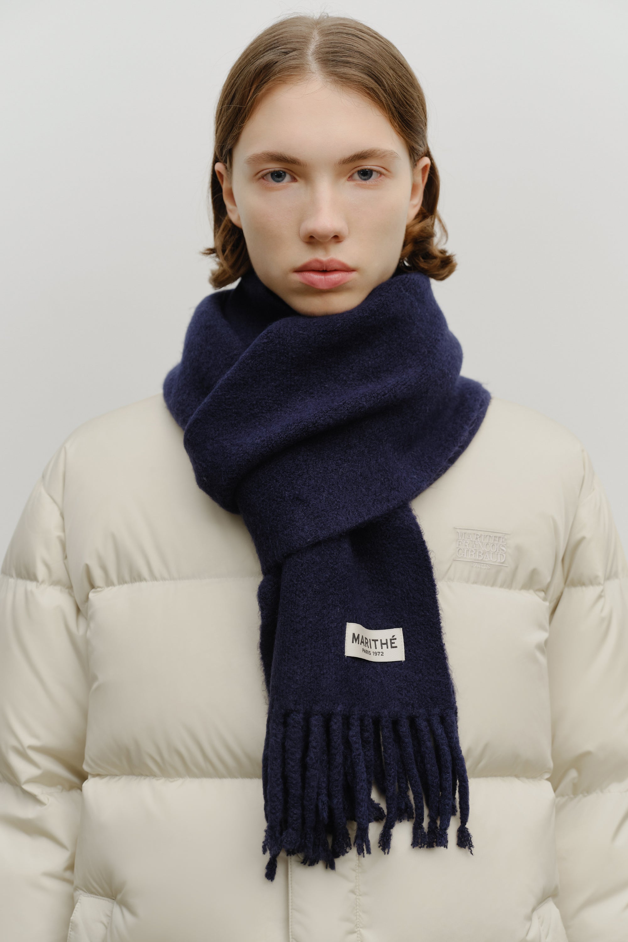 Fuzzy Solid Knit Muffler Navy