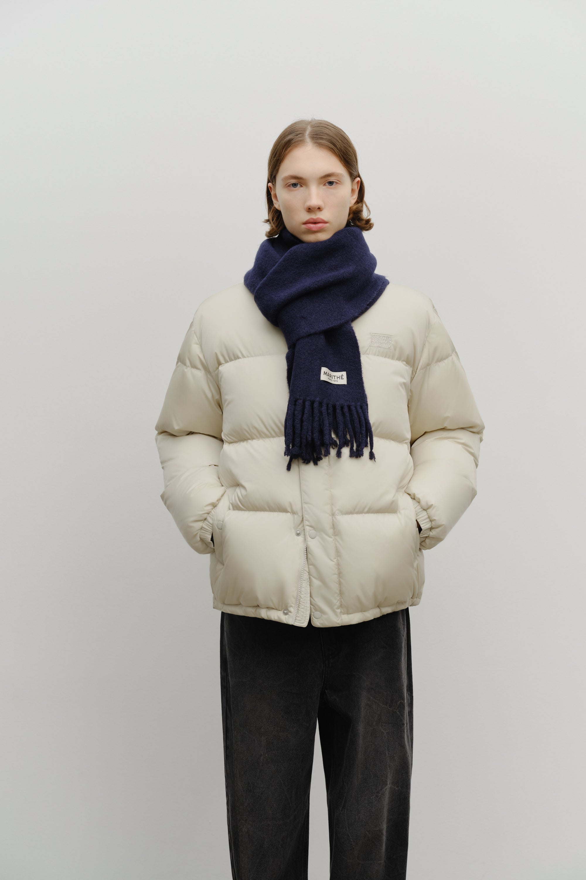 Fuzzy Solid Knit Muffler Navy