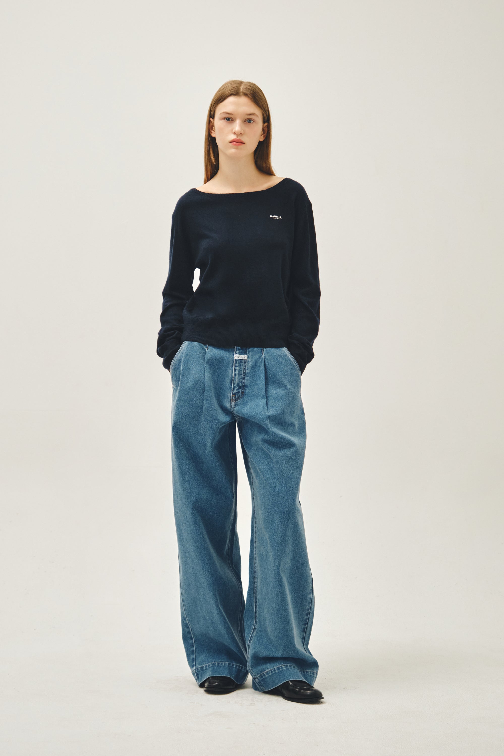 W Low-Waist Wide Denim Pants Blue