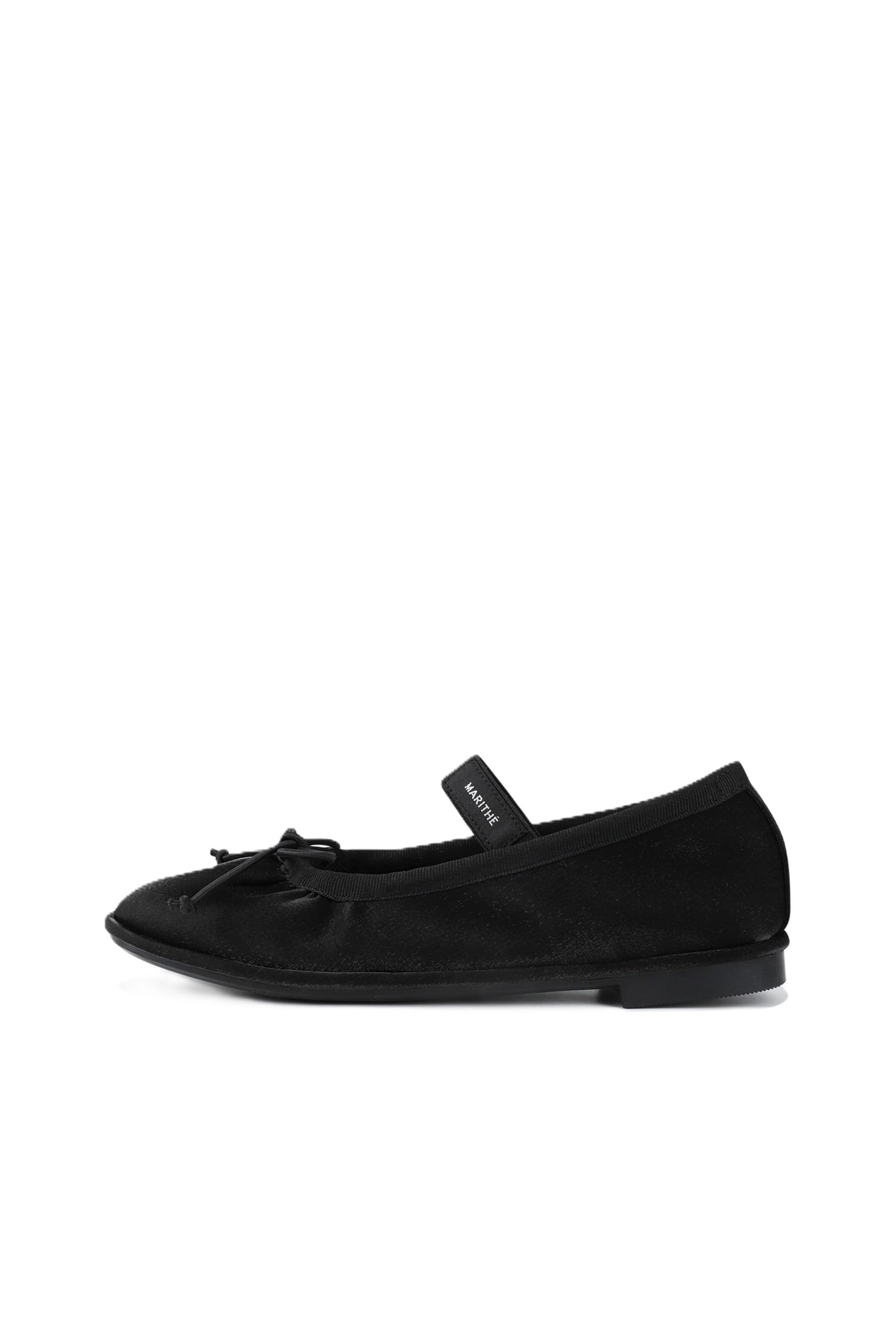 W Banding Ribbon Flat Shoes Black