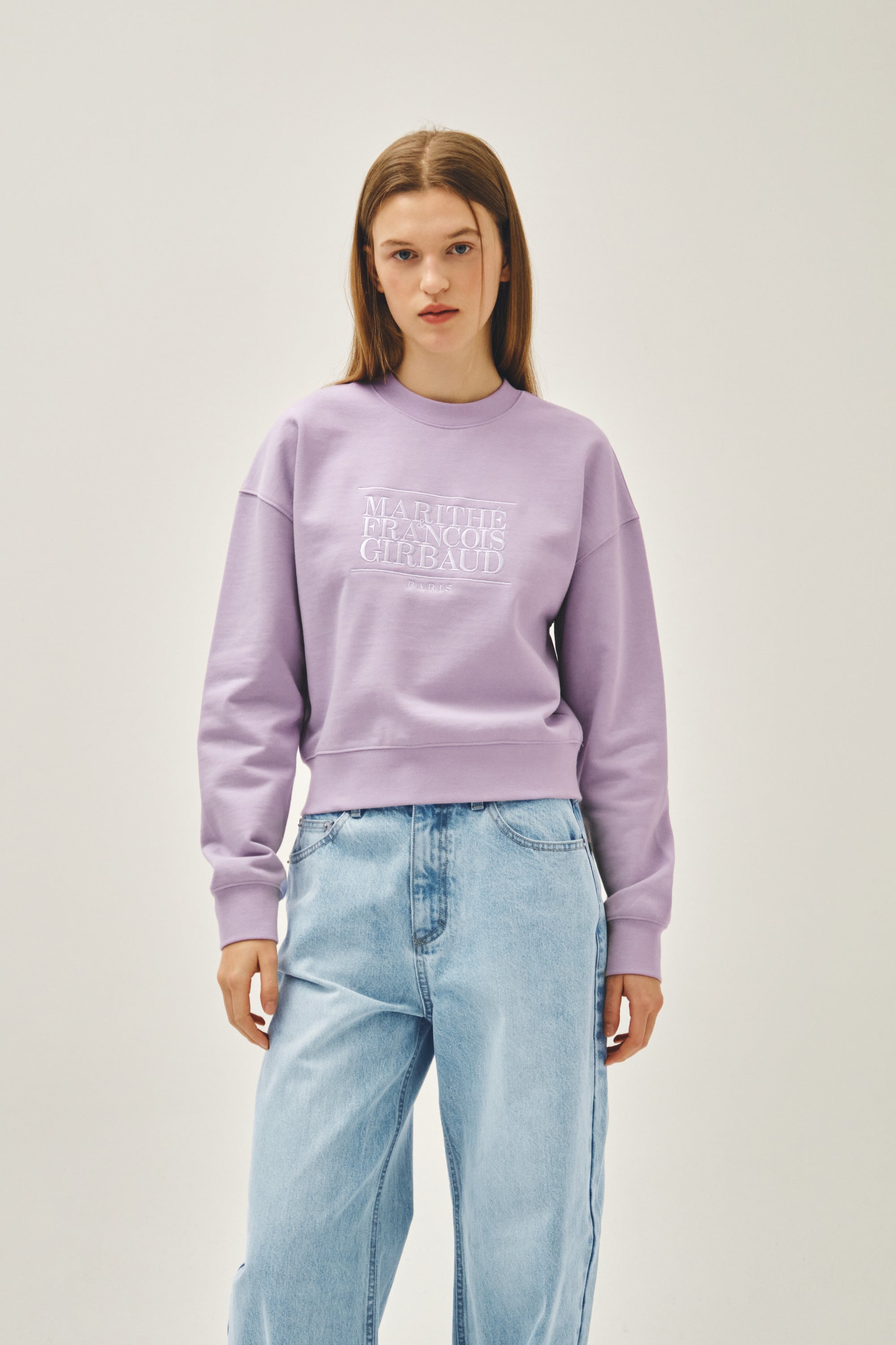W Classic Logo Crop Sweatshirt Lavender