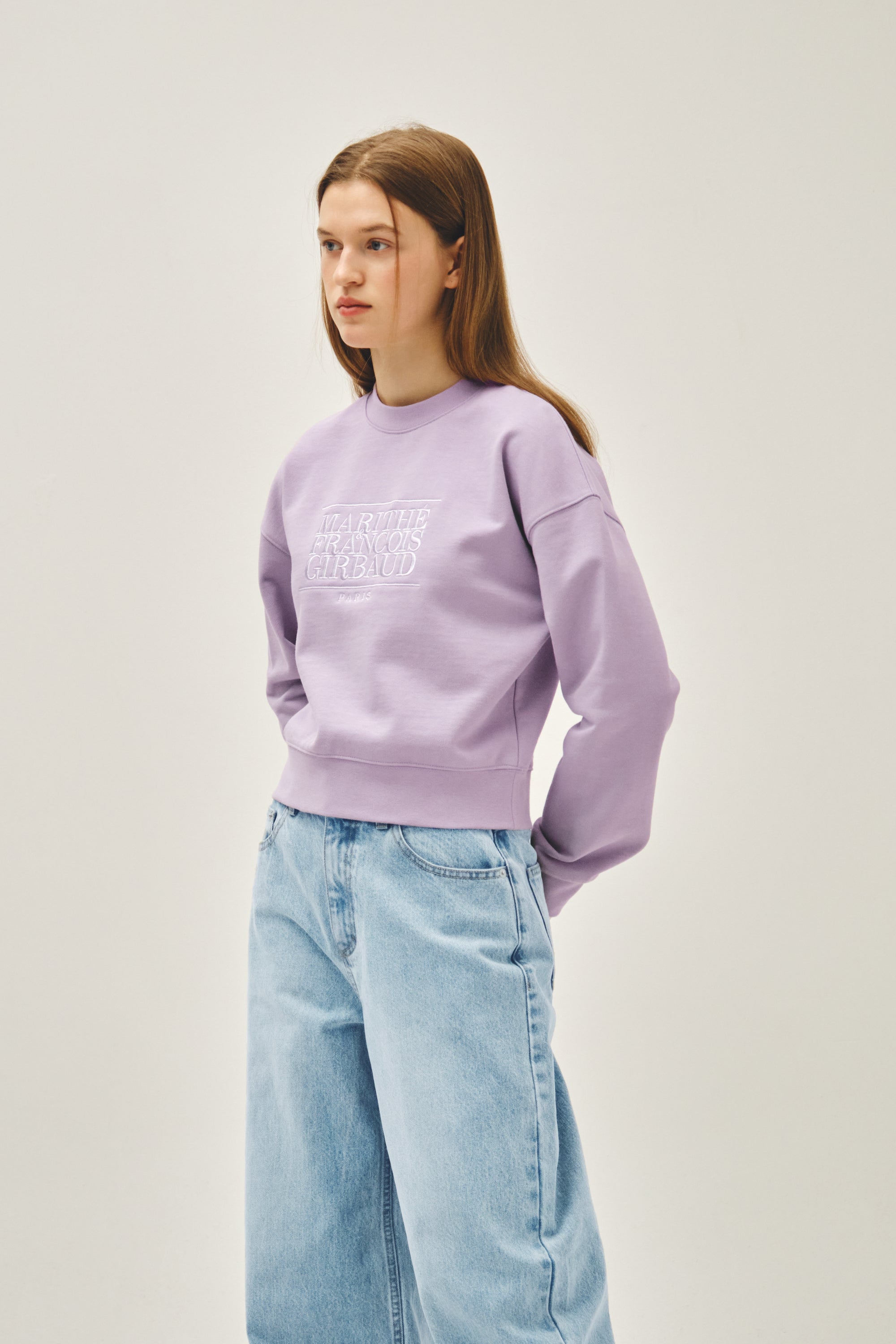 W Classic Logo Crop Sweatshirt Lavender
