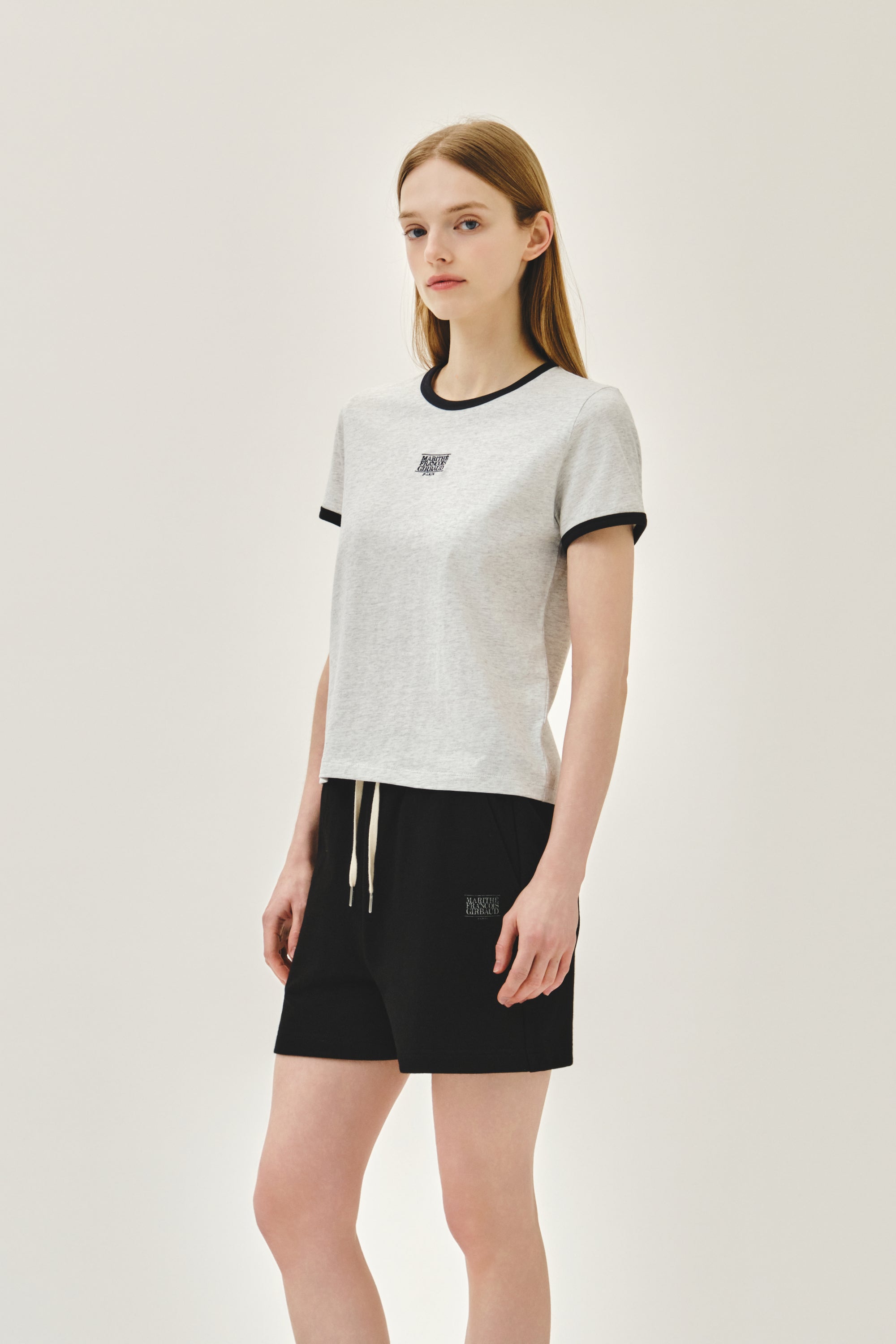 W Classic Logo Ringer Tee Light Heather Gray