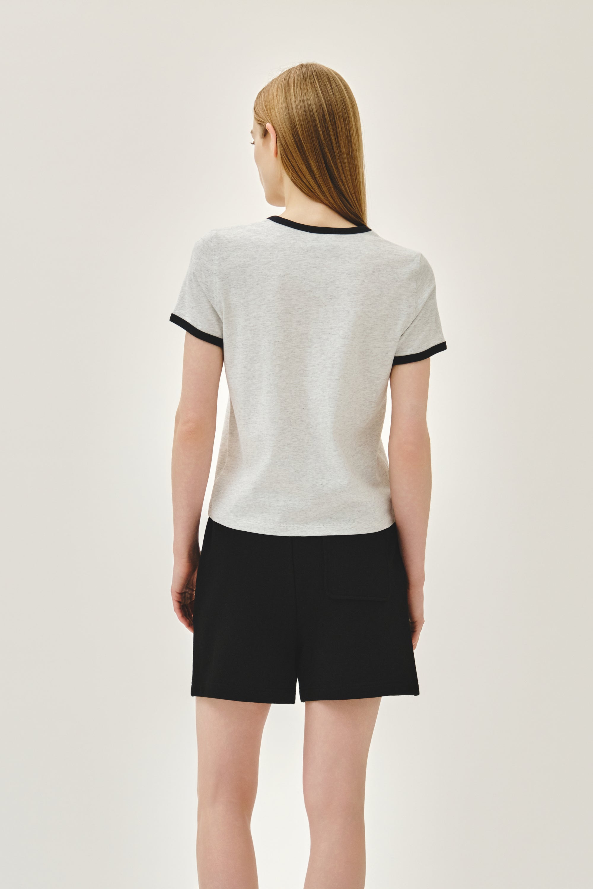W Classic Logo Ringer Tee Light Heather Gray
