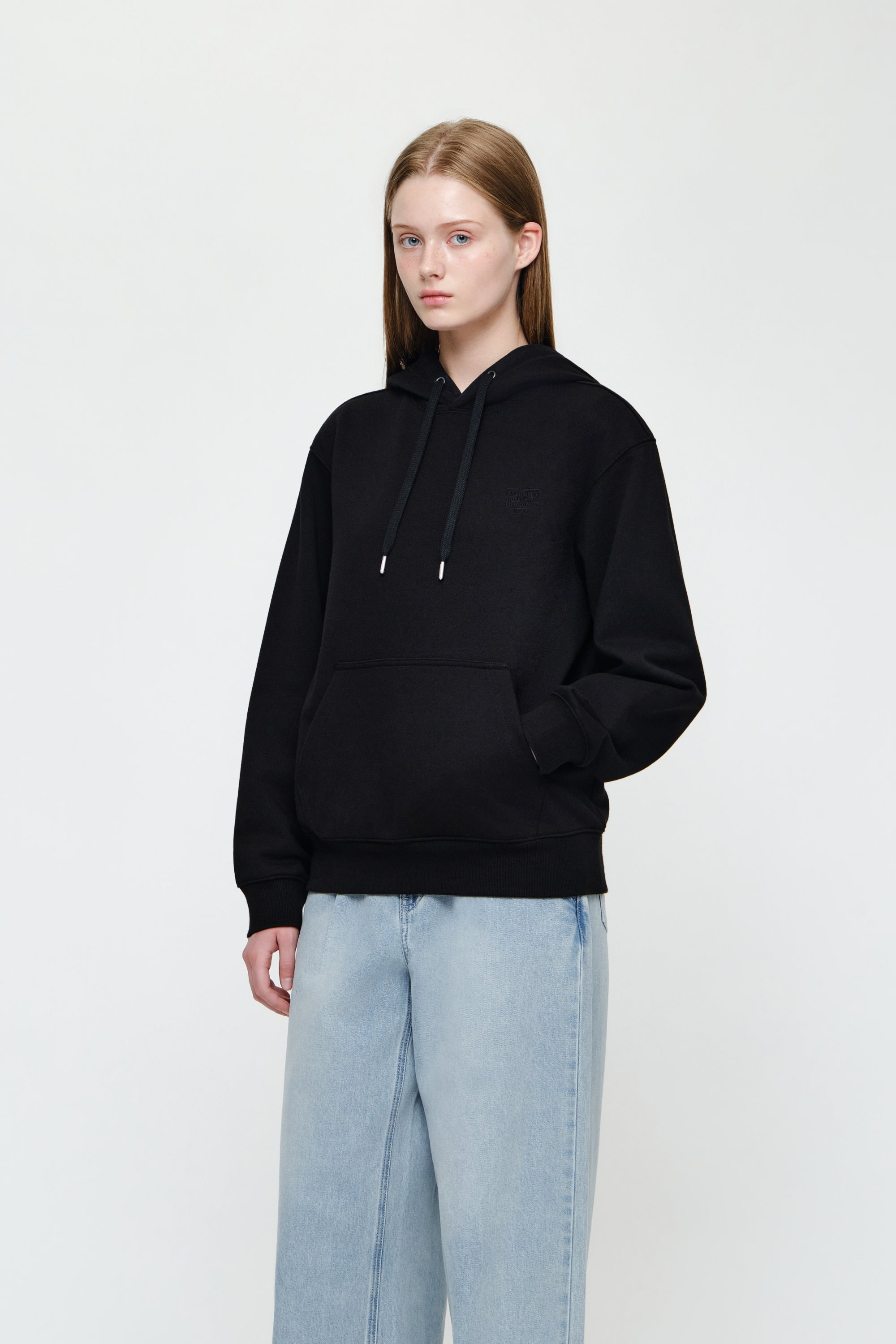 Small Classic Logo Embroidery Hoodie Black