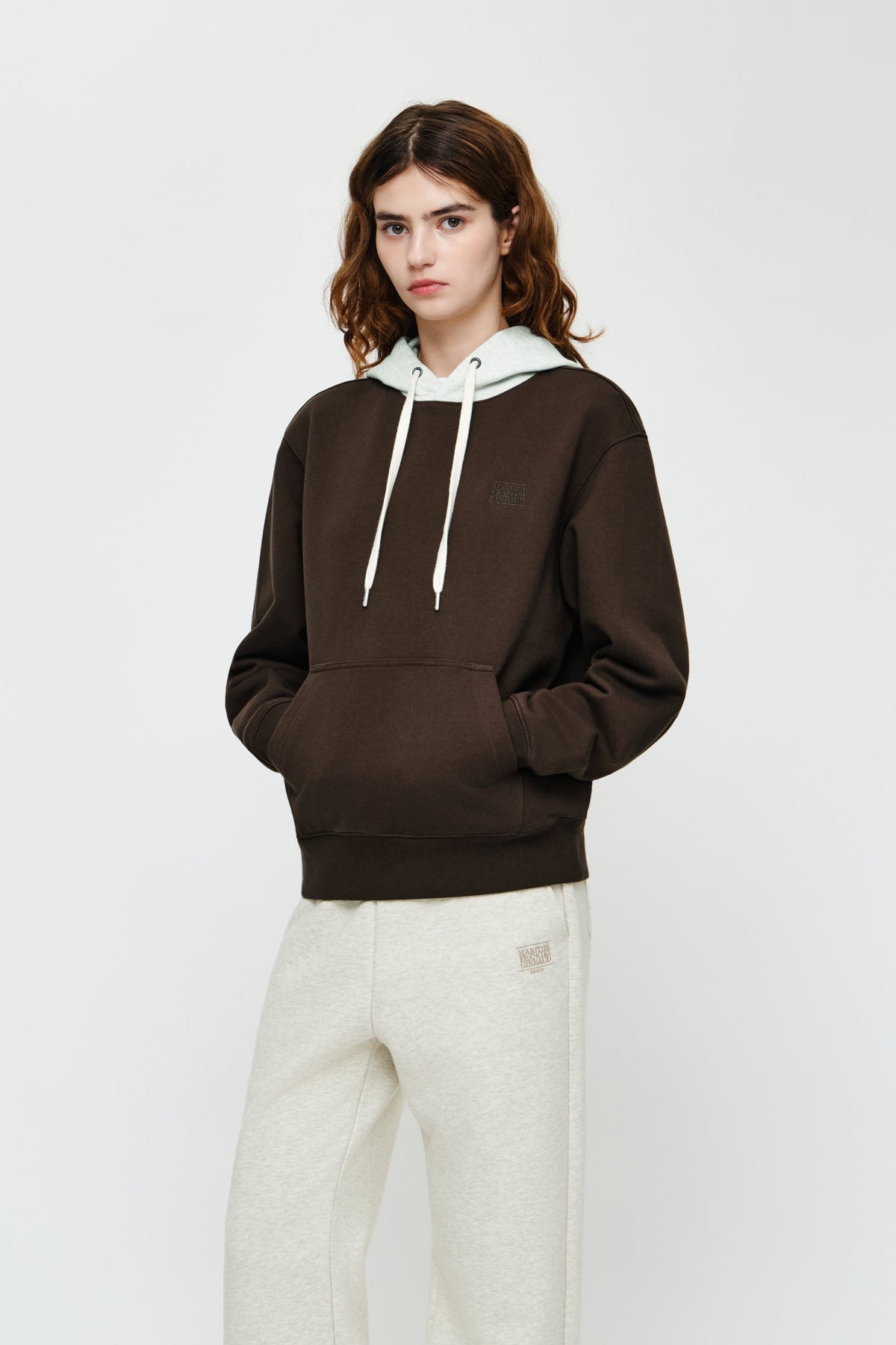 Small Classic Logo Embroidery Hoodie Brown