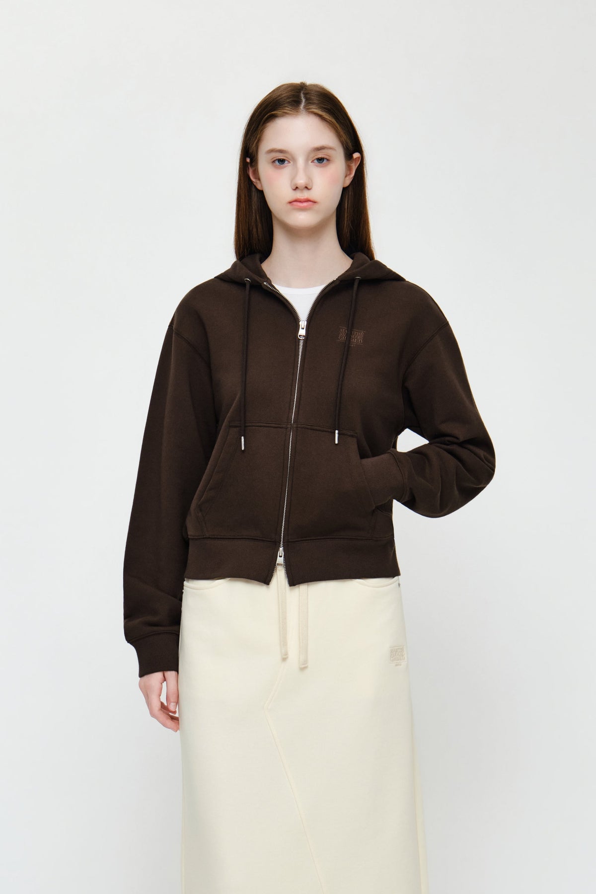 W Small Classic Logo Hoodie Zipup Brown