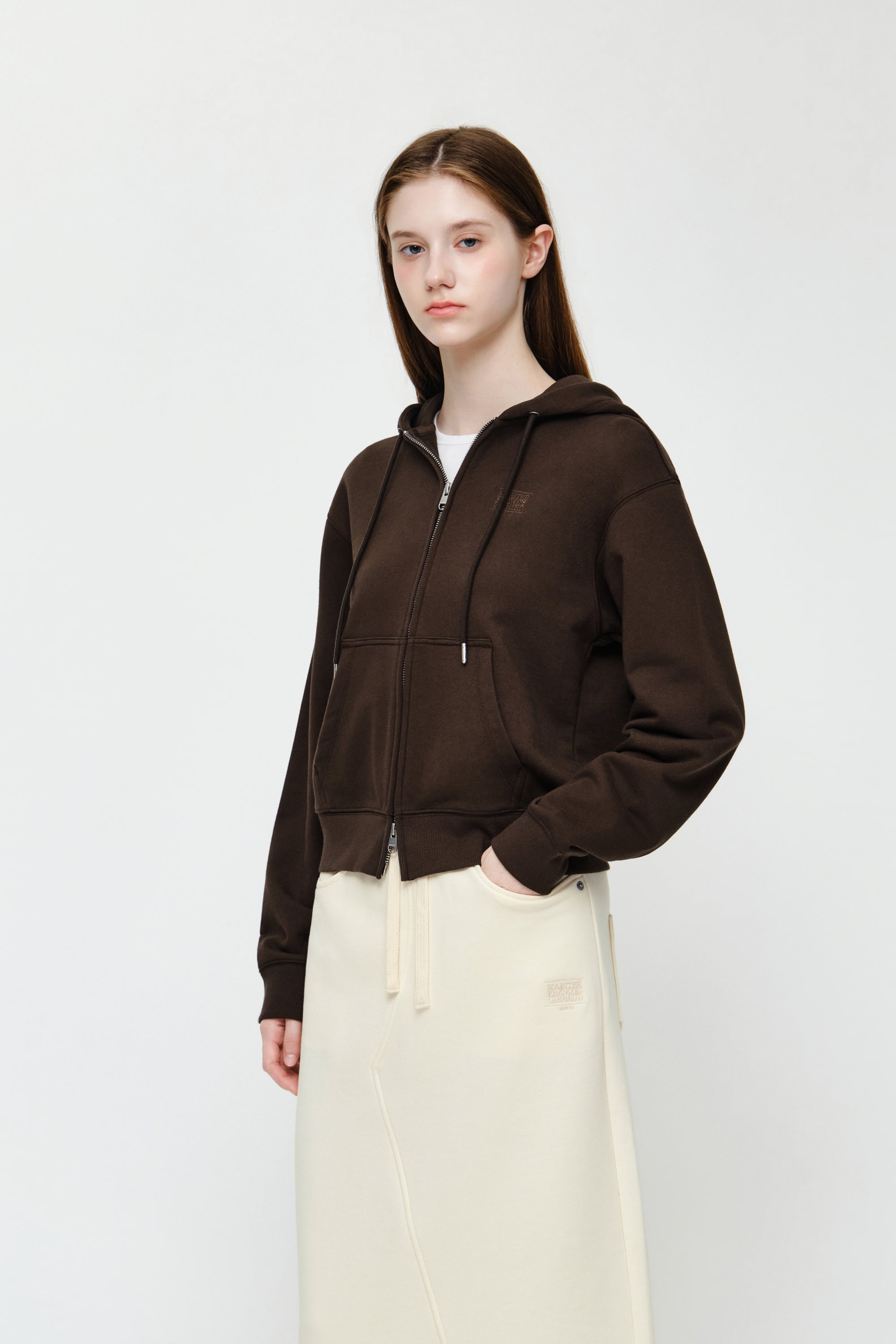 W Small Classic Logo Hoodie Zipup Brown