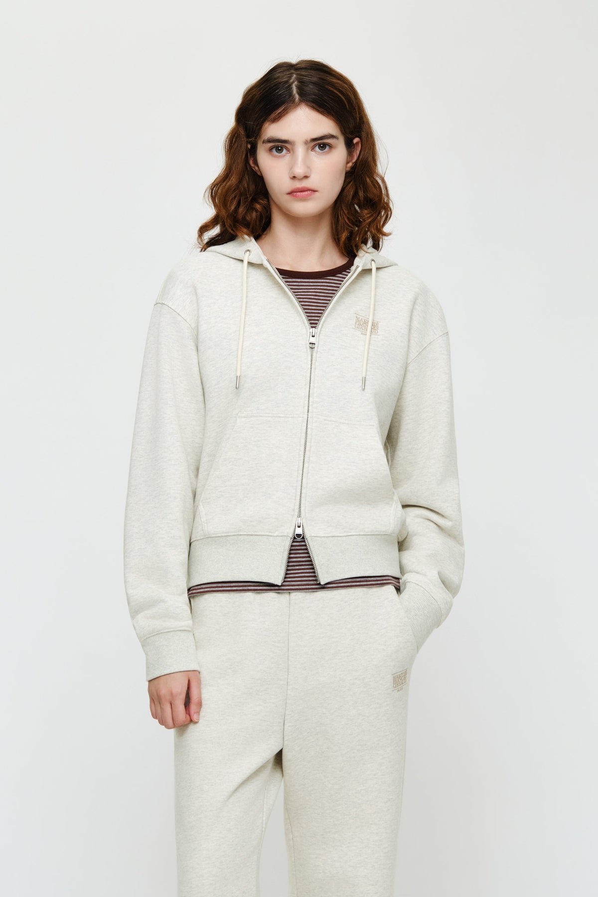 W Small Classic Logo Hoodie Zipup Oatmeal
