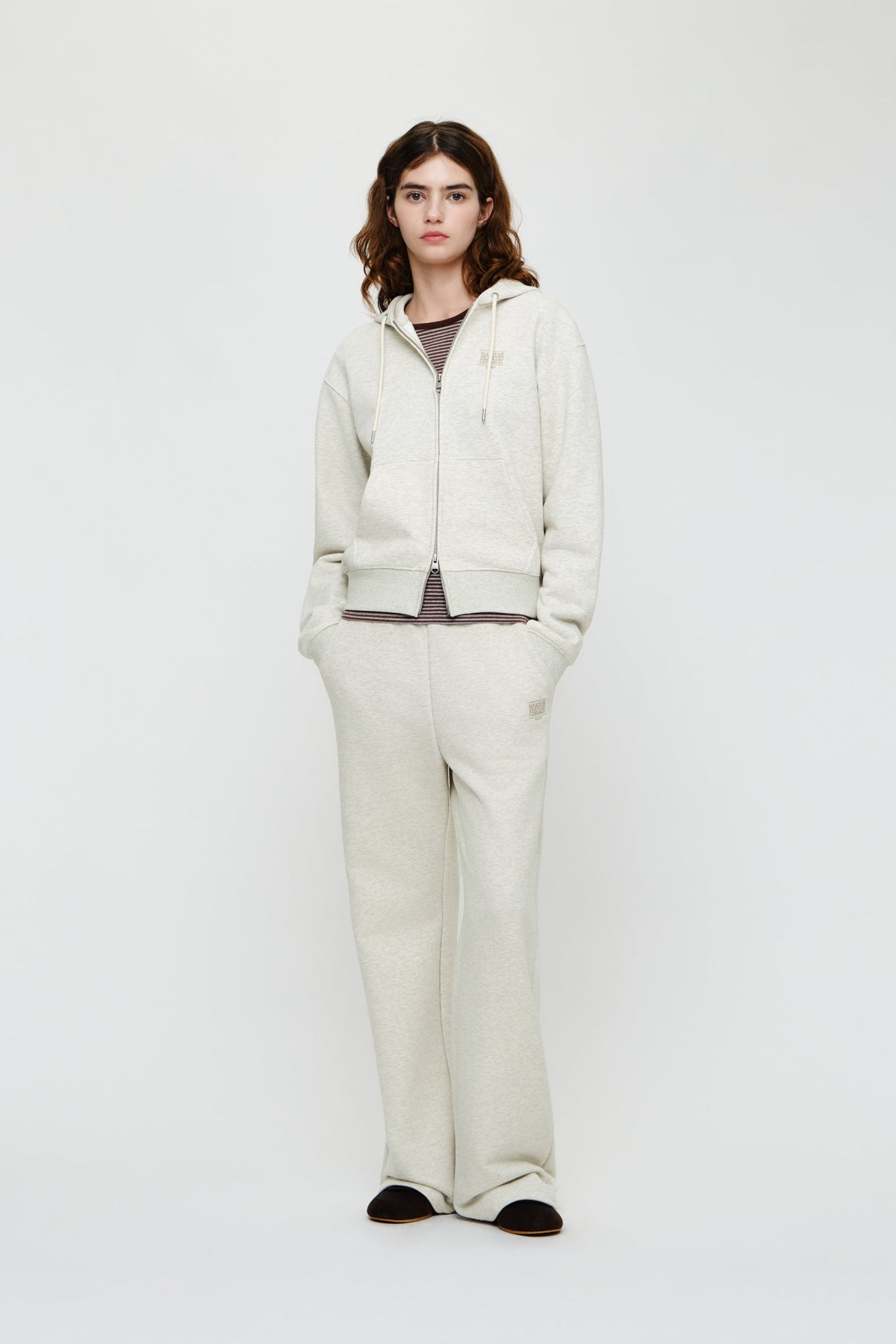 W Small Classic Logo Hoodie Zipup Oatmeal