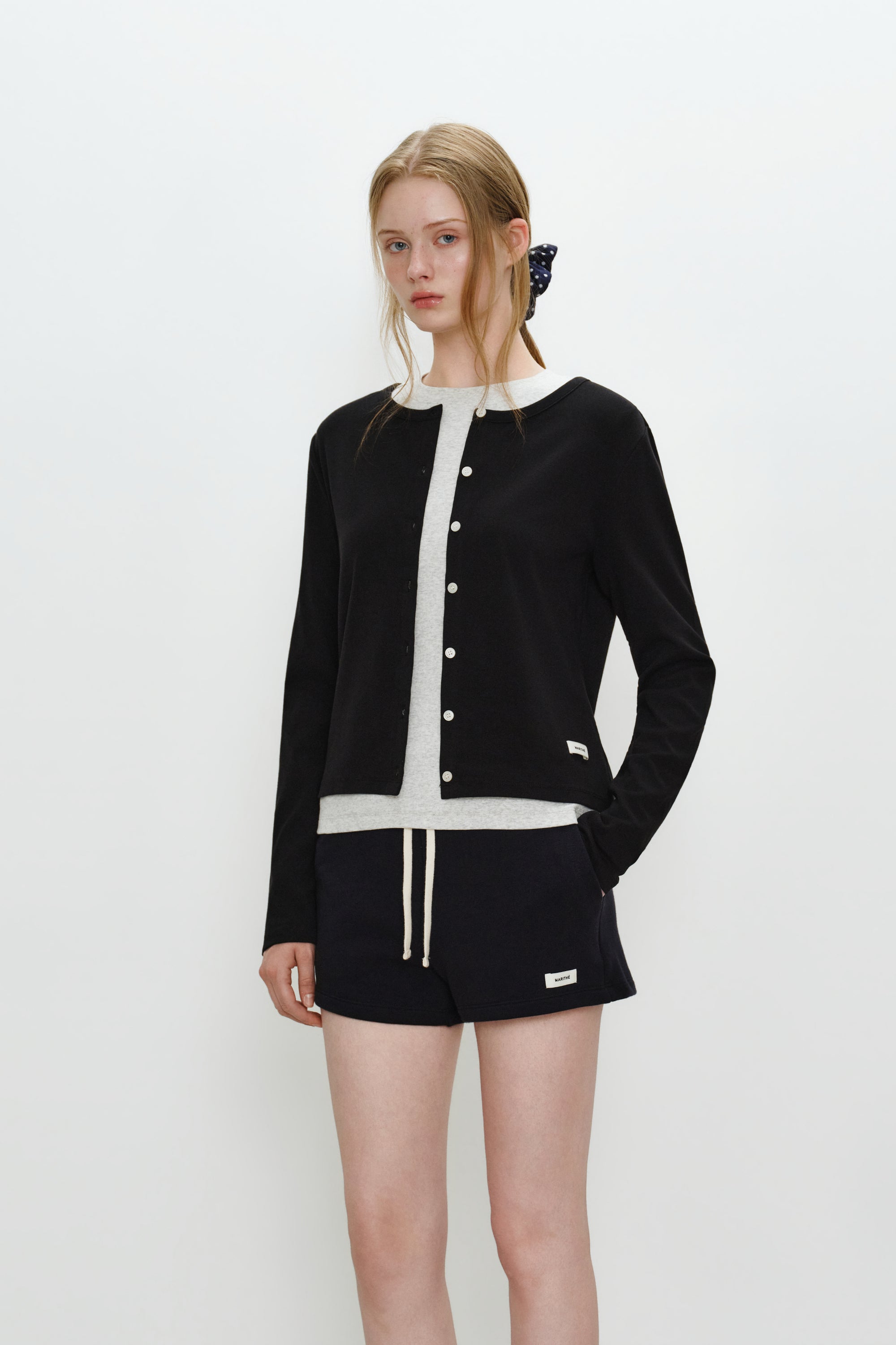 W Basic Cotton Cardigan Black