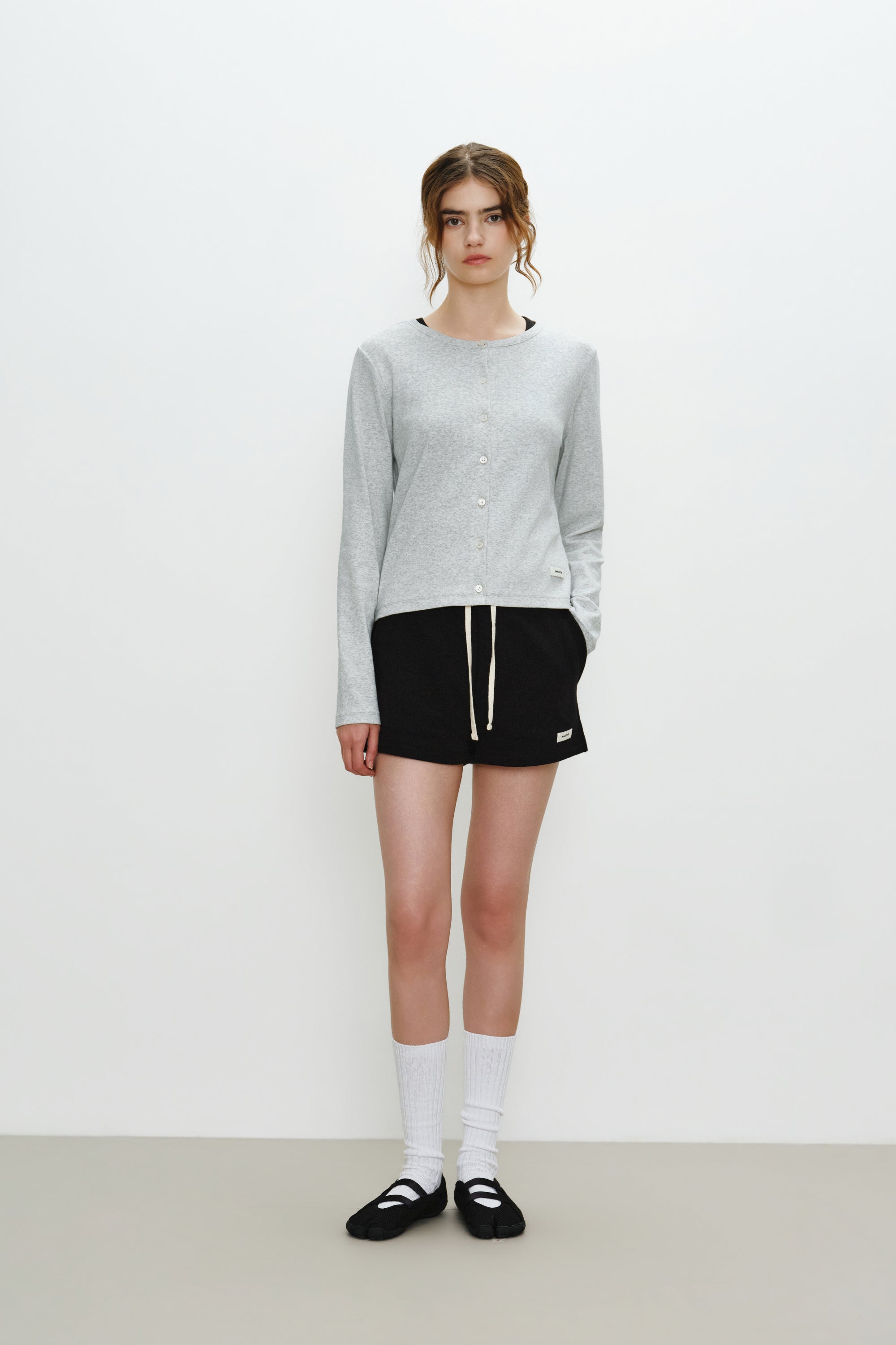 W Basic Cotton Cardigan Light Heather Gray