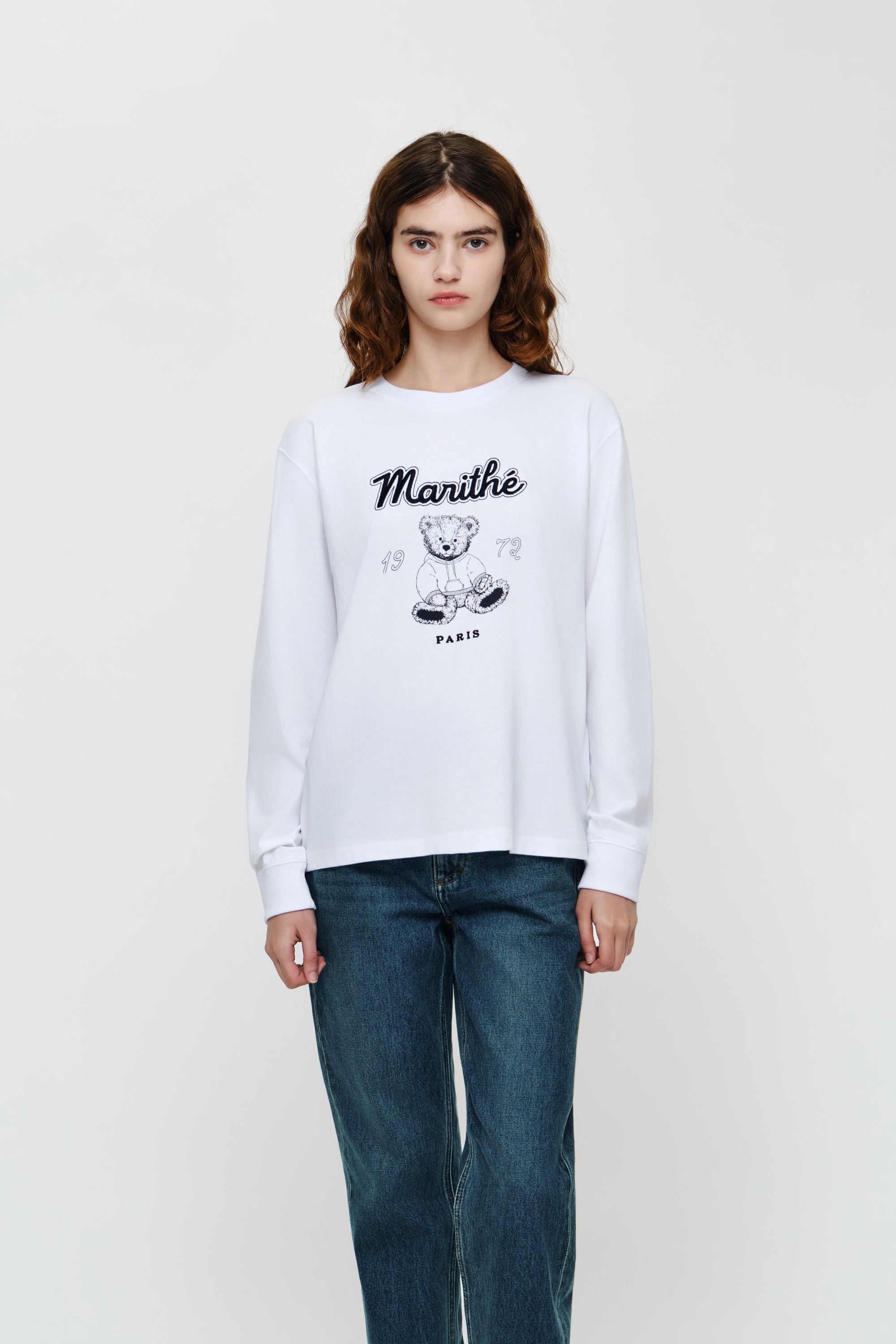Doodle Bear Long Sleeve Tee White